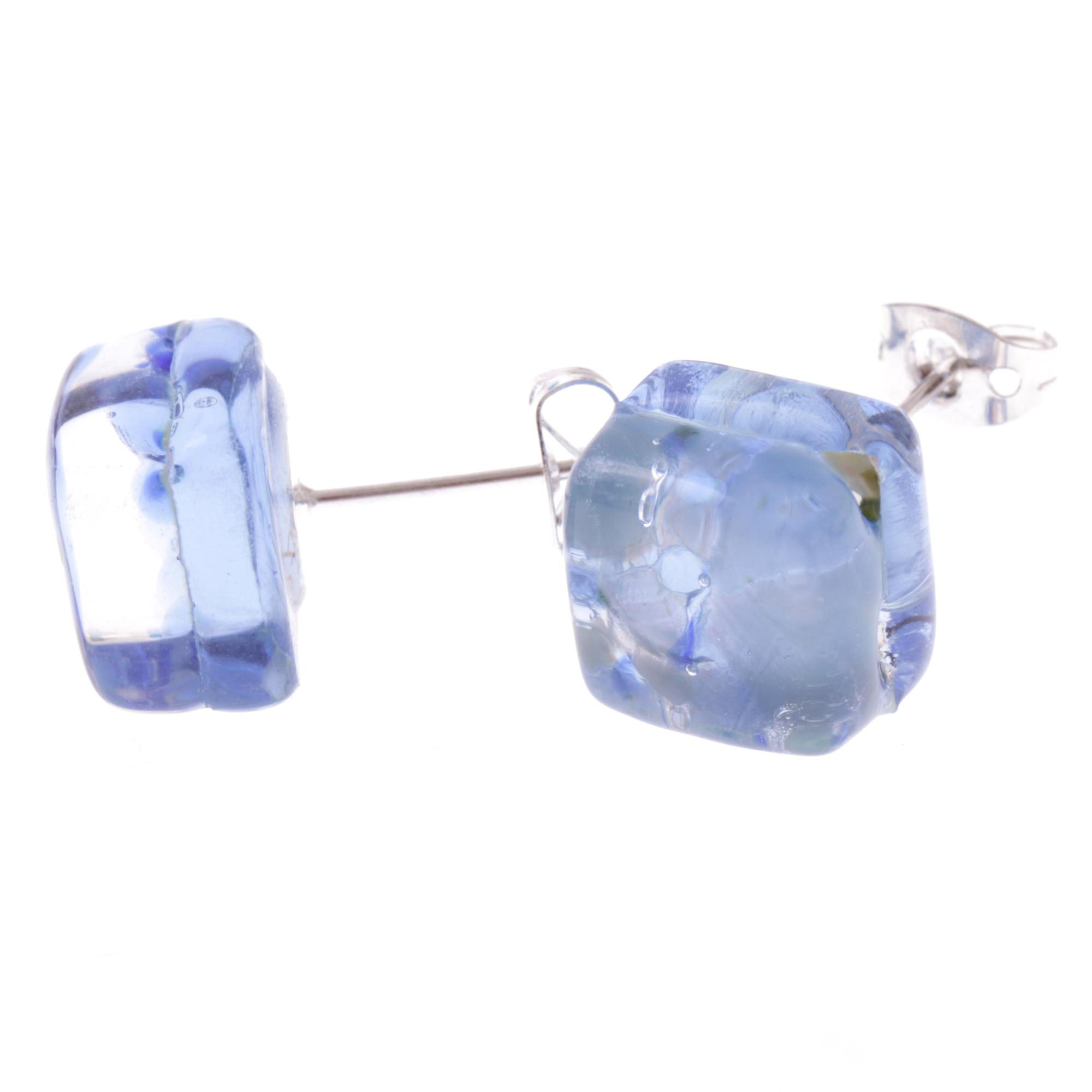 Jolanda Muranoglas Ohrstecker Blau/Silber II; Muranoglas mit echtem Blattsilber; hypoallergene, hochwertig versilberte äußere Metallteile