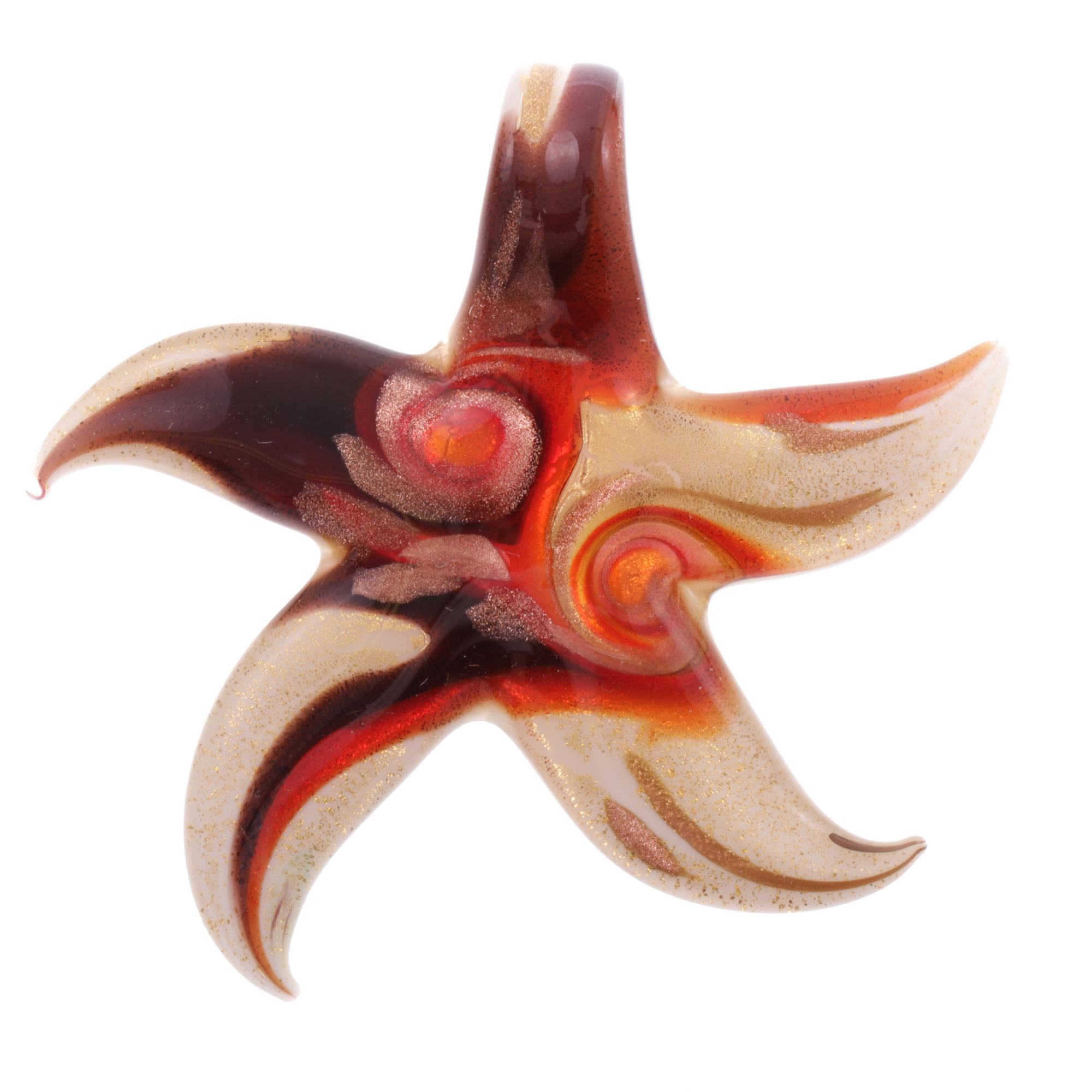Facella Seestern-Anhänger Rot/Gold aus echtem Muranoglas mit echtem Blattgold und Kupfer