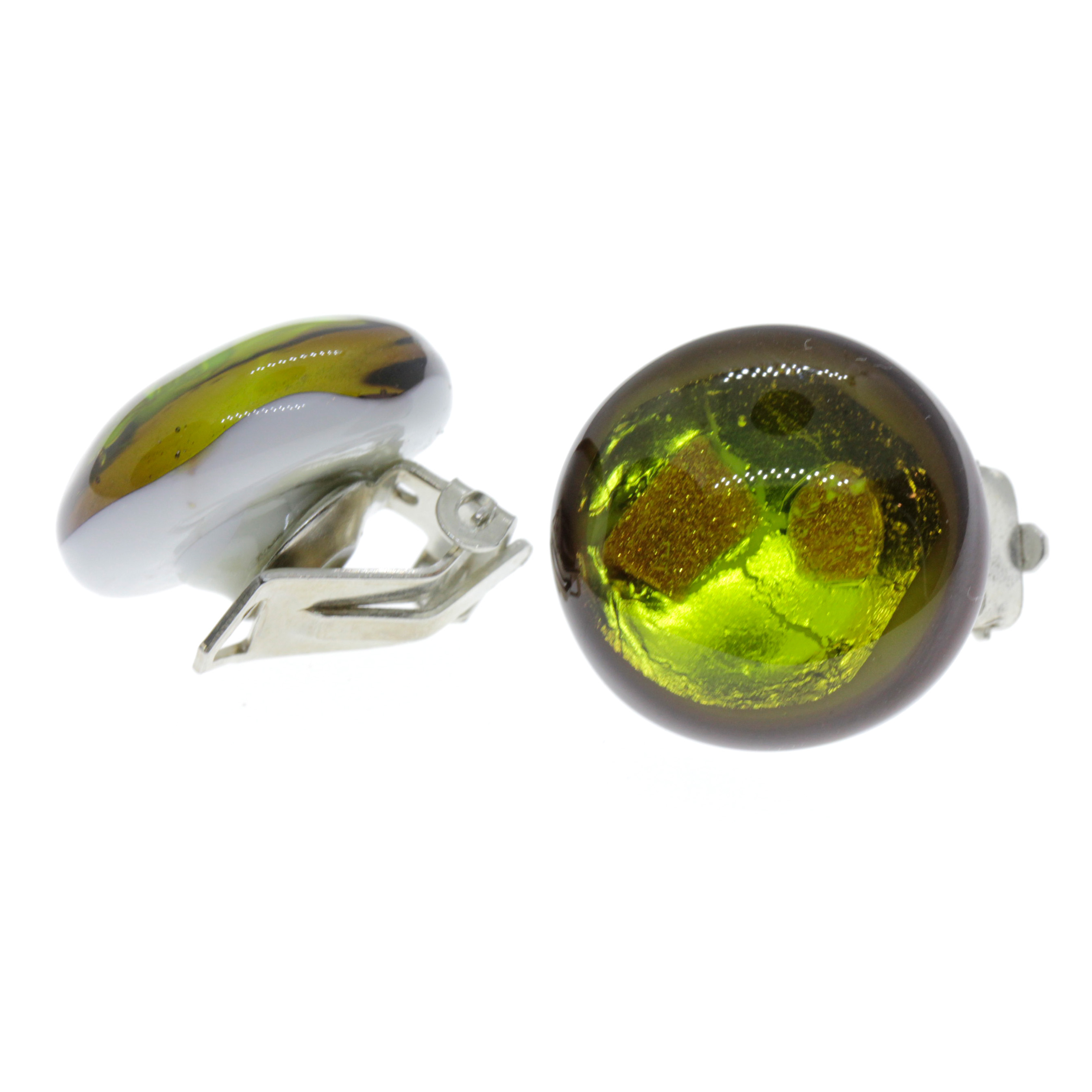 Muranoglas Ohrclip Malaga Deluxe - grün kupfer