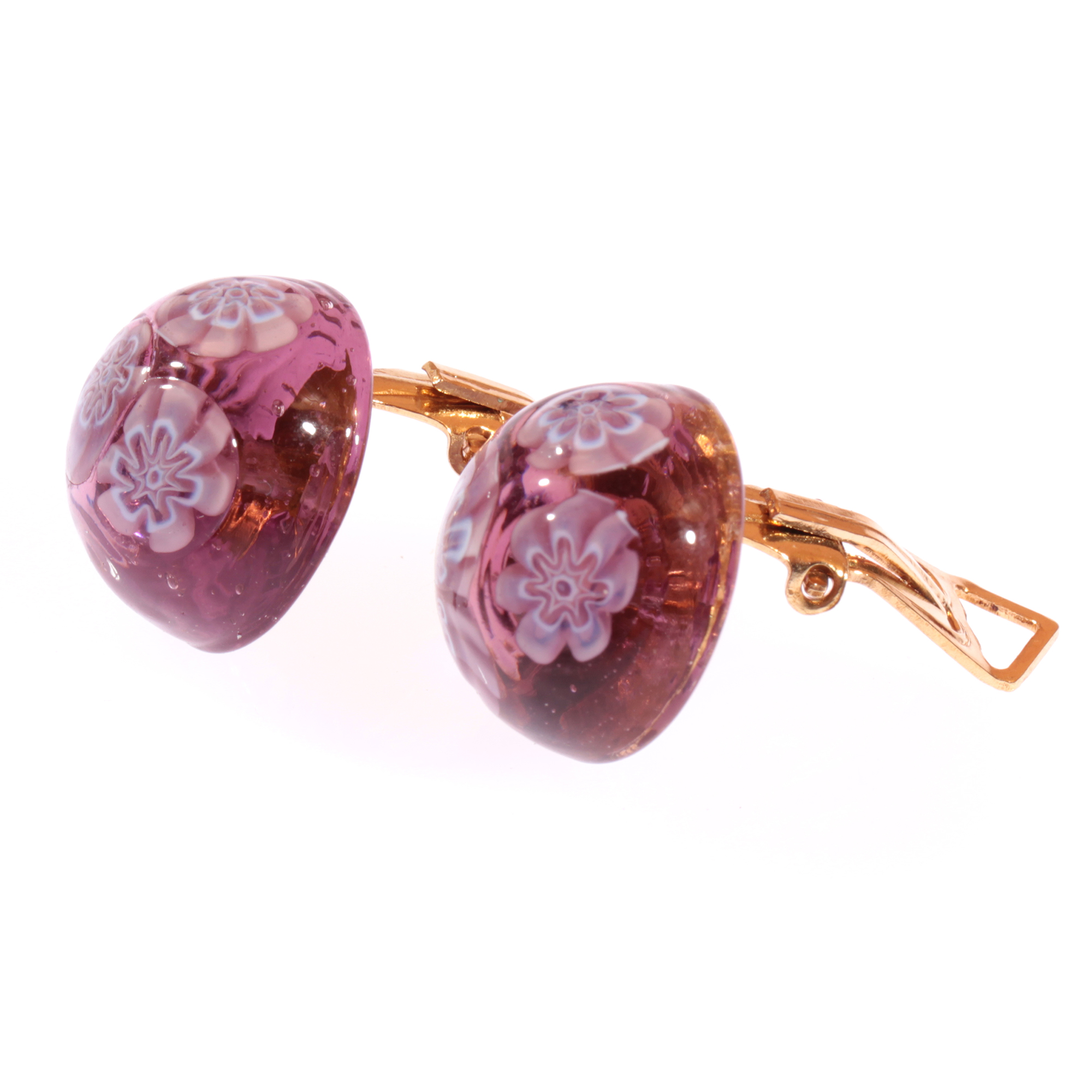 Murano Glas Ohrclip "Mille Fiori" amethist