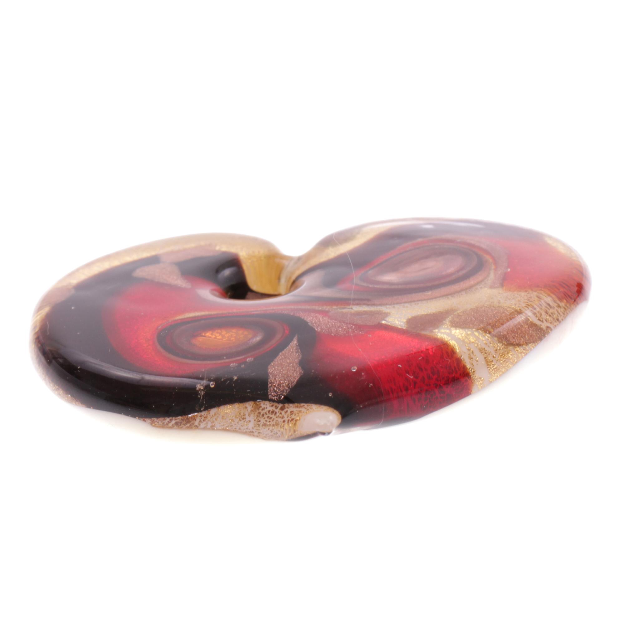 Wundervoll großer Herz Anhänger "Animo" Murano Glas-rot-gold