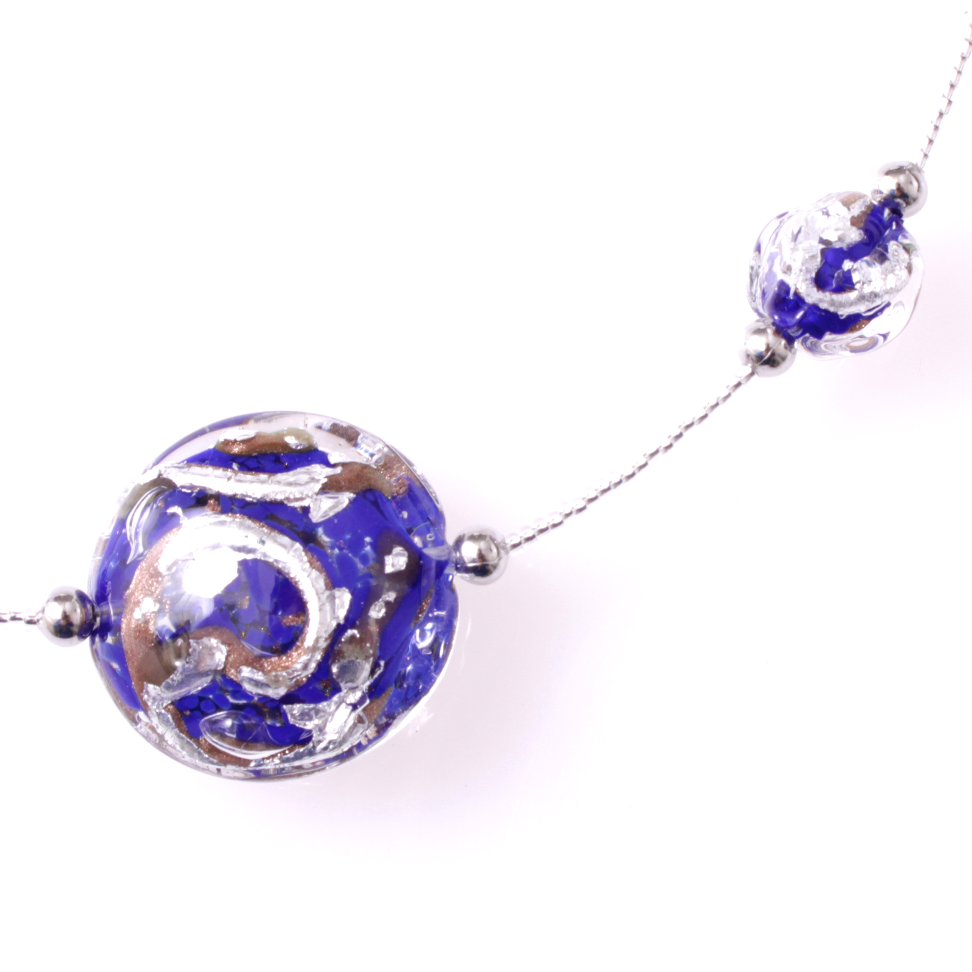 Astana Deluxe Muranoglas Collier Blau/Silber; Muranoglas mit echtem Blattsilber und Kupfer; hypoallergene und hochwertig versilberte äußere Metallteile