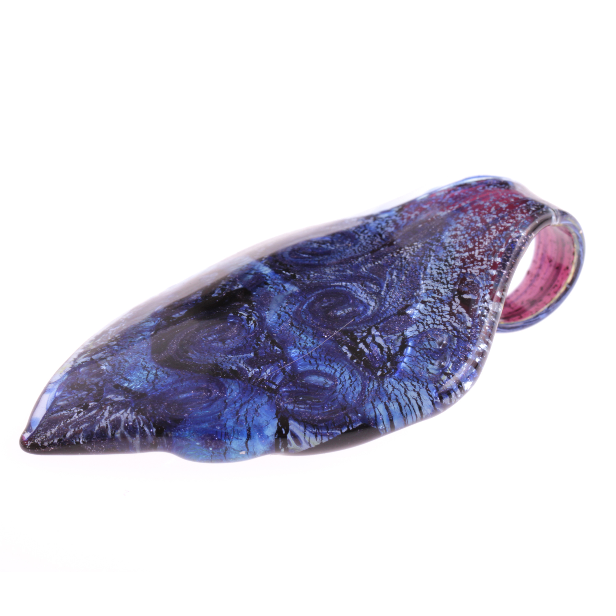 Ein großes Murano Glas Blatt "Pala Grande" Anhänger-blau aventurin