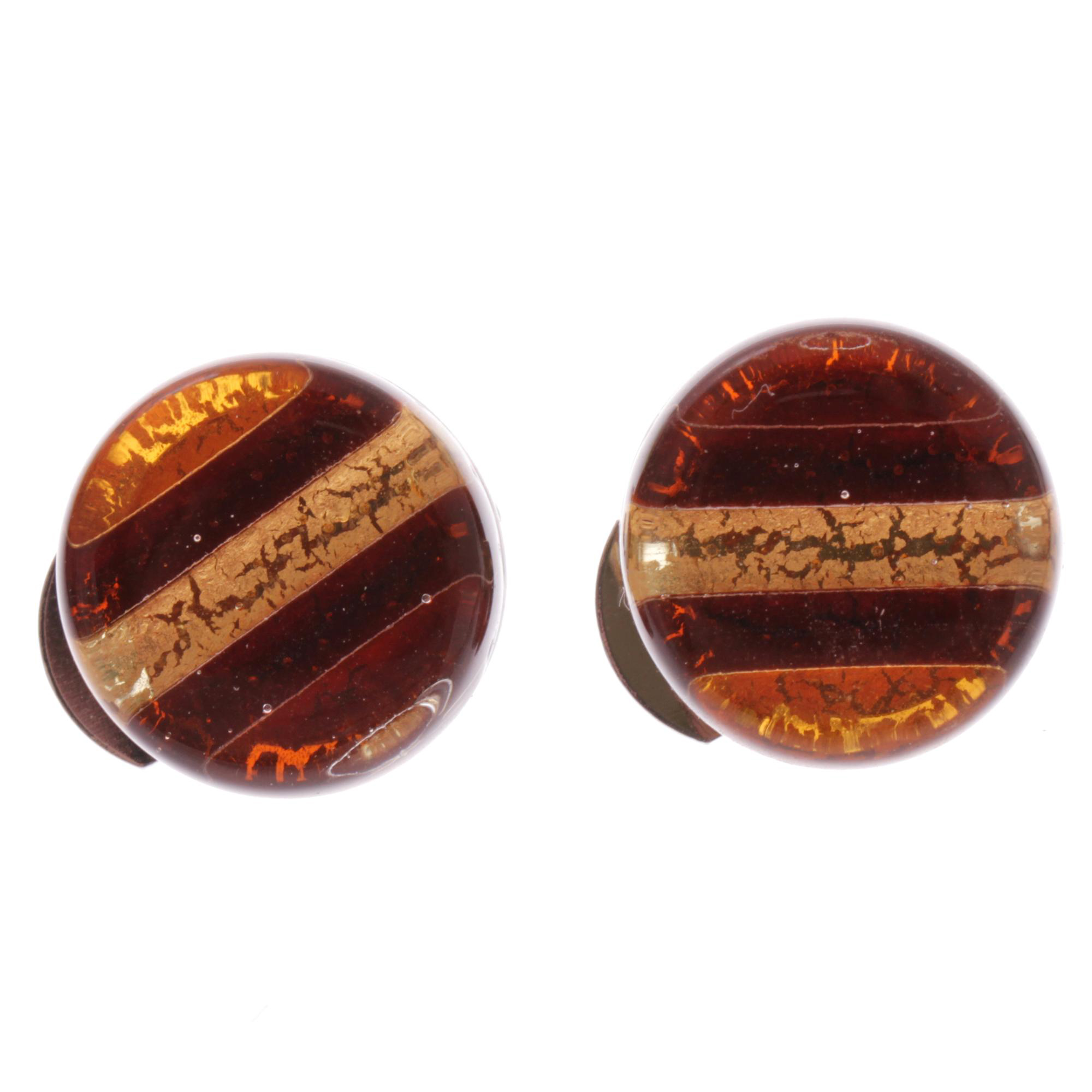 Janne Muranoglas Ohrclips Amber-Streifen; Muranoglas mit echtem Blattgold; hypoallergene, hochwertig versilberte Clipmechaniken