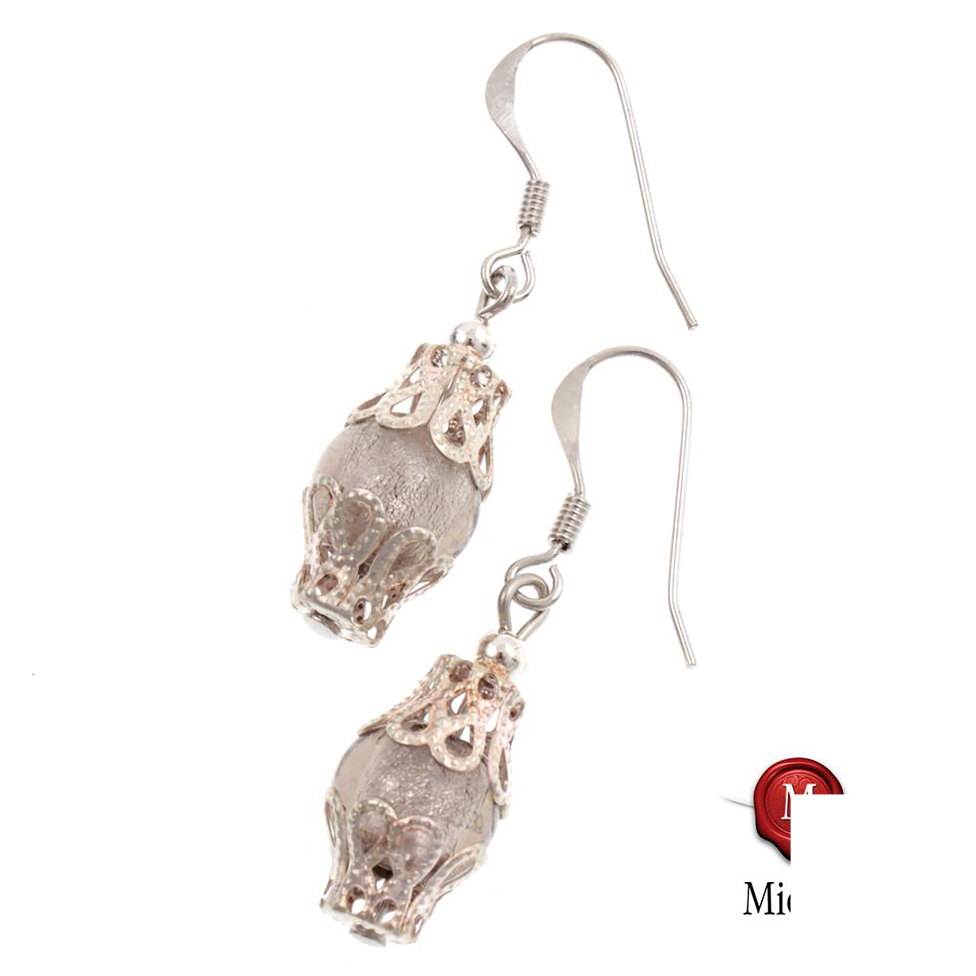 Murano Glas Ohrring "Emi" Ohrschmuck-grau-silber