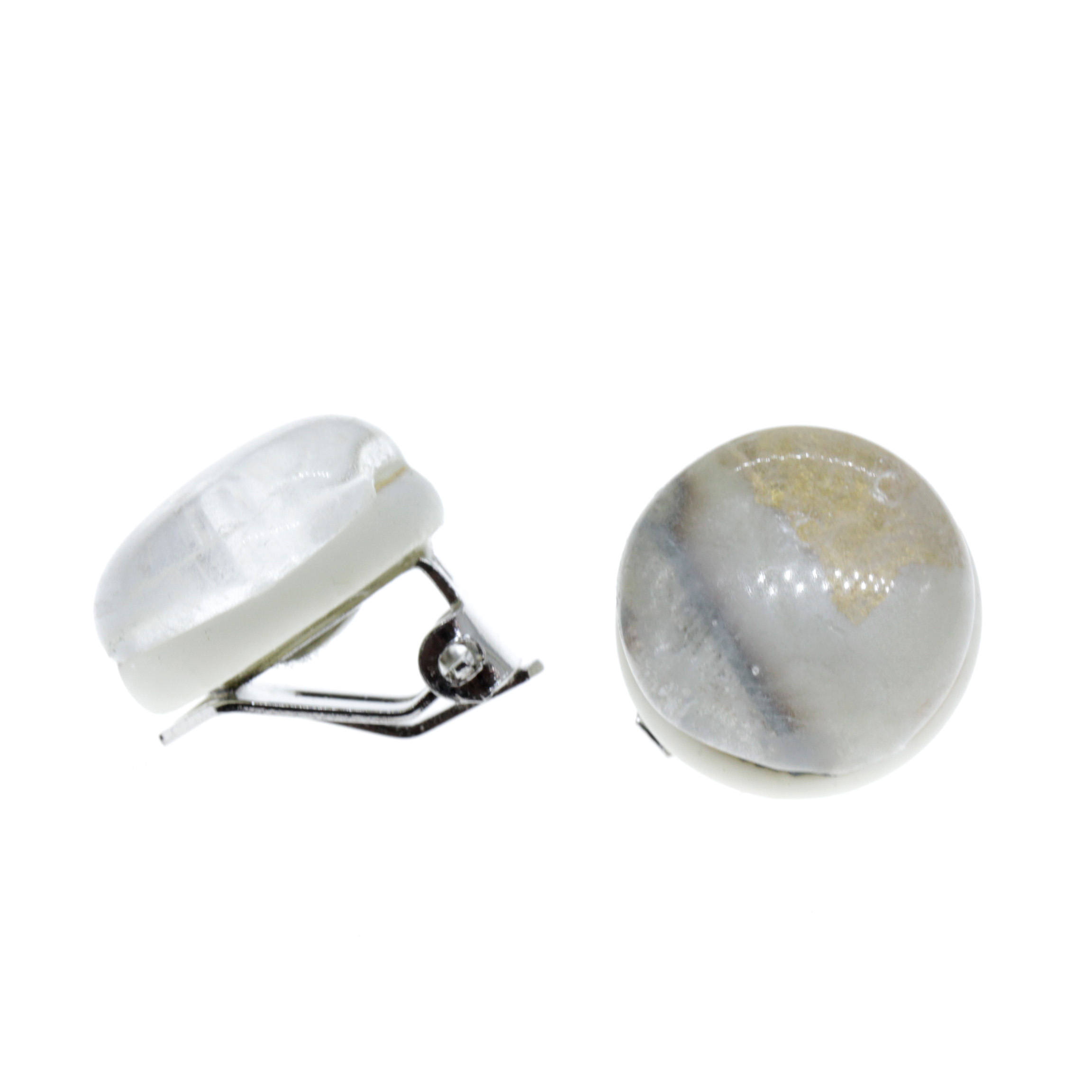 Livorno Muranoglas Ohrclips Weiß/Silber/Gold; Muranoglas mit echtem Blattgold und/oder Blattsilber, ohne Kupfer; hypoallergene, hochwertig versilberte Clips