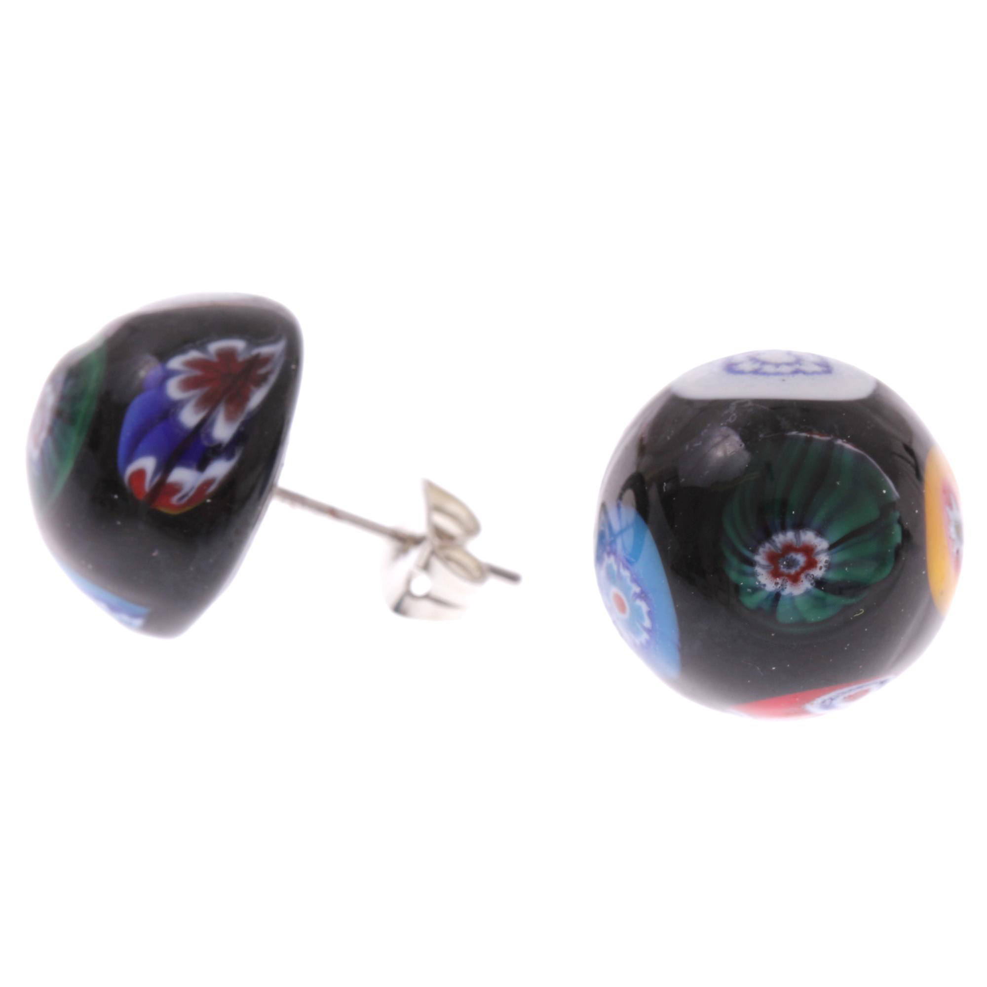 Faccia Millefiori Ohrstecker Silber; Muranoglas mit Millefiori-Blüten, ohne Metalleinlagen; hypoallergene, hochwertig versilberte äußere Metallteile