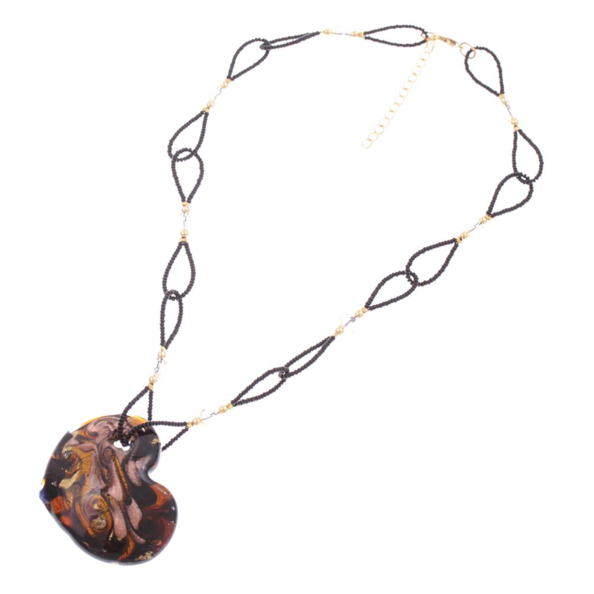 Edles Murano Glas Herz "Capri" Halskette-schwarz-kupfer