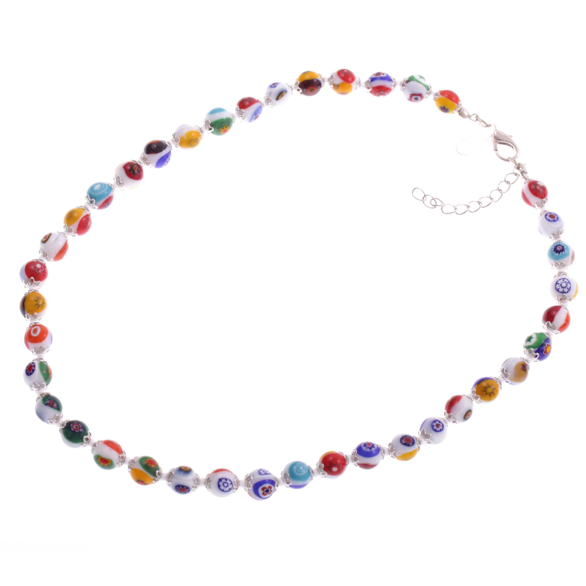 Murano Glas Collier "Faccia" 8 mm Mille Fiori Halskette-weiß silber