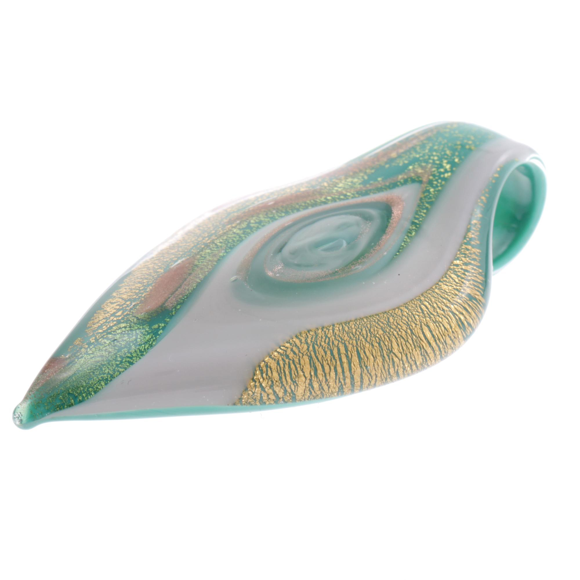 Feines kleines Murano Glas Blatt "Pala" Anhänger-grün-gold