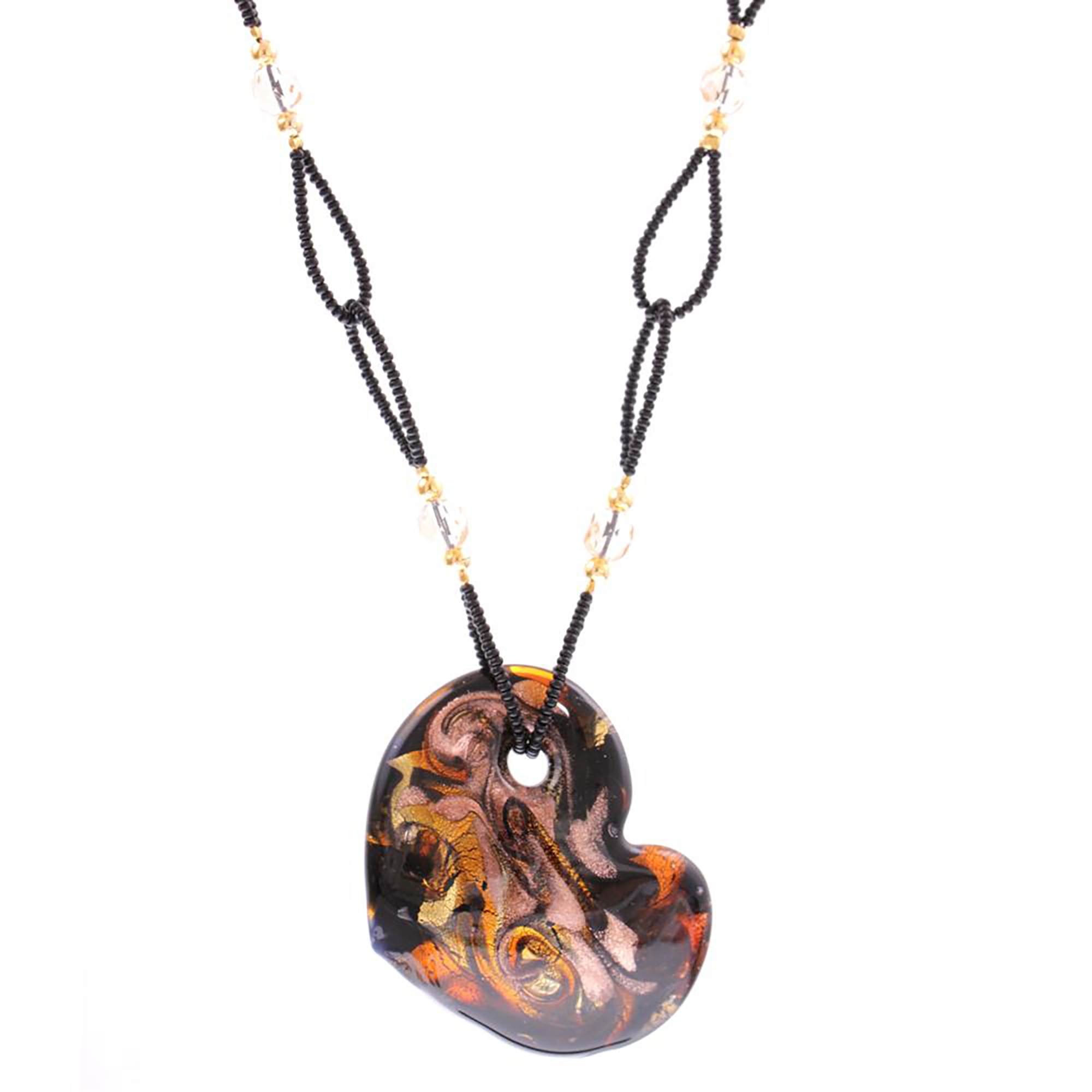 Edles Murano Glas Herz "Capri" Halskette-schwarz-kupfer