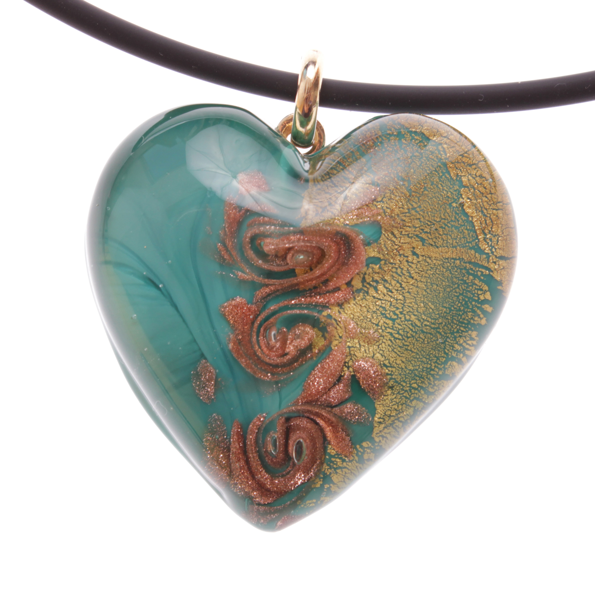 Girello medium Muranoglas Anhänger Grün/Gold; Muranoglas mit echtem Blattgold und Kupfer; hypoallergene, hochwertig vergoldete Öse