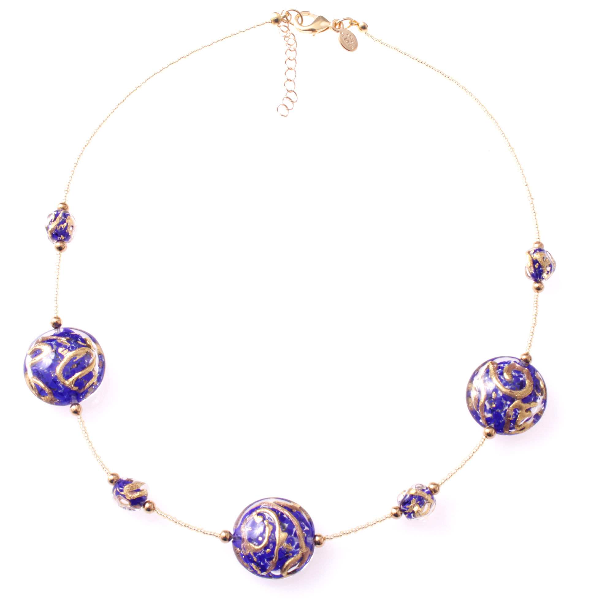 Astana Deluxe Muranoglas Collier Blau/Gold; Muranoglas mit echtem Blattgold und Kupfer; hypoallergene und hochwertig vergoldete äußere Metallteile