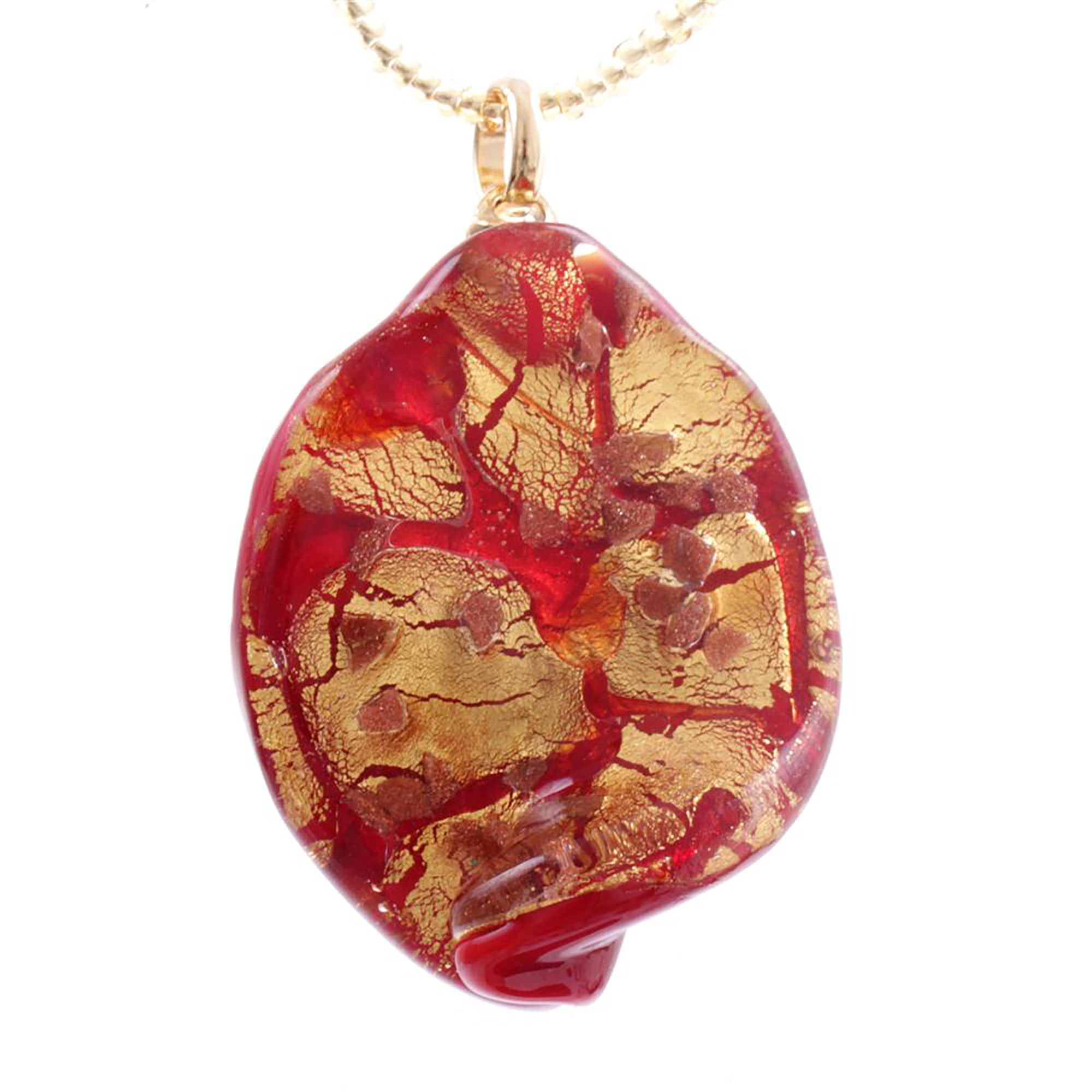 Originaler Murano Glas Anhänger "Christelle"  -rot-gold