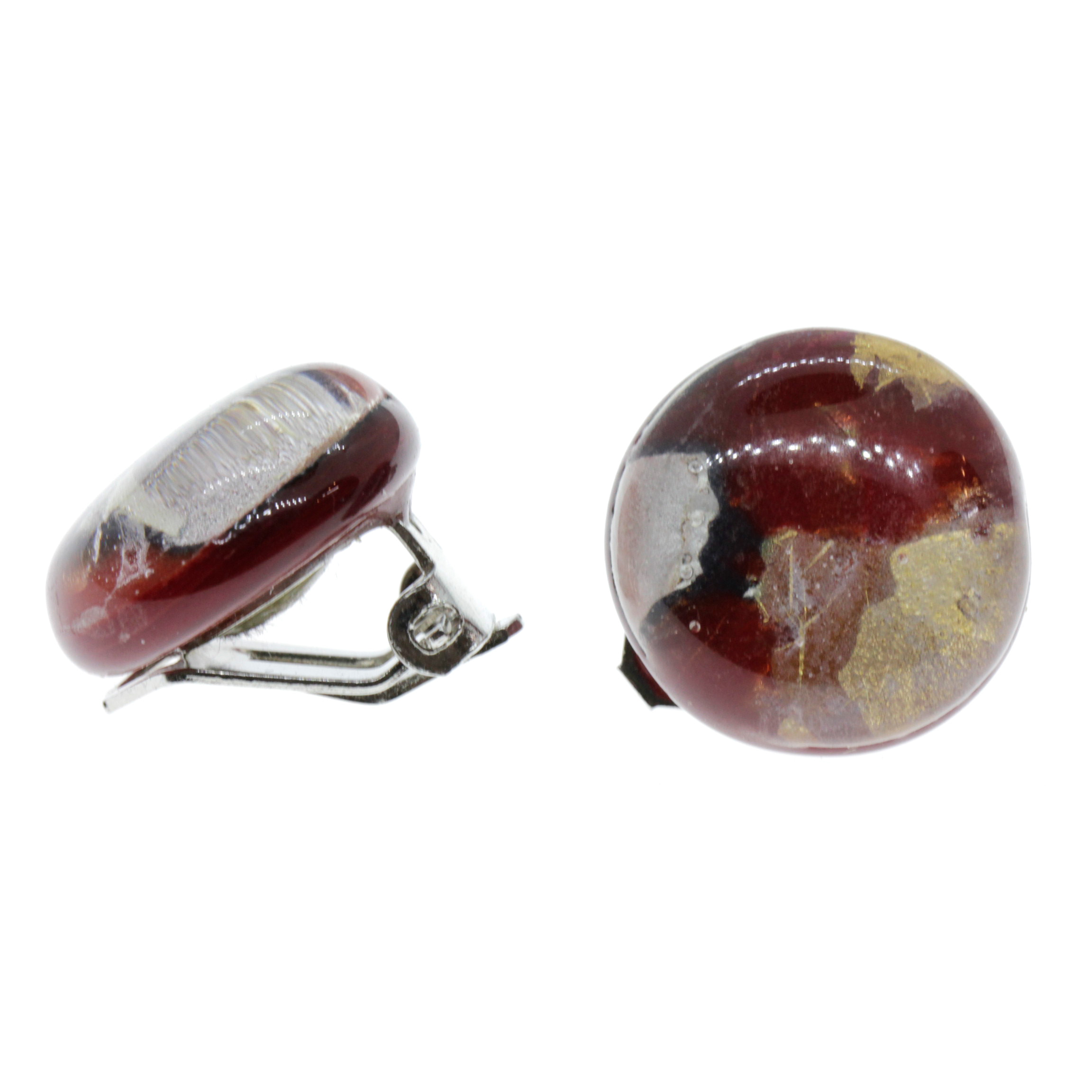 Livorno Muranoglas Ohrclips Rot/Gold/Silber; Muranoglas mit echtem Blattgold und/oder Blattsilber, ohne Kupfer; hypoallergene, hochwertig versilberte Clips