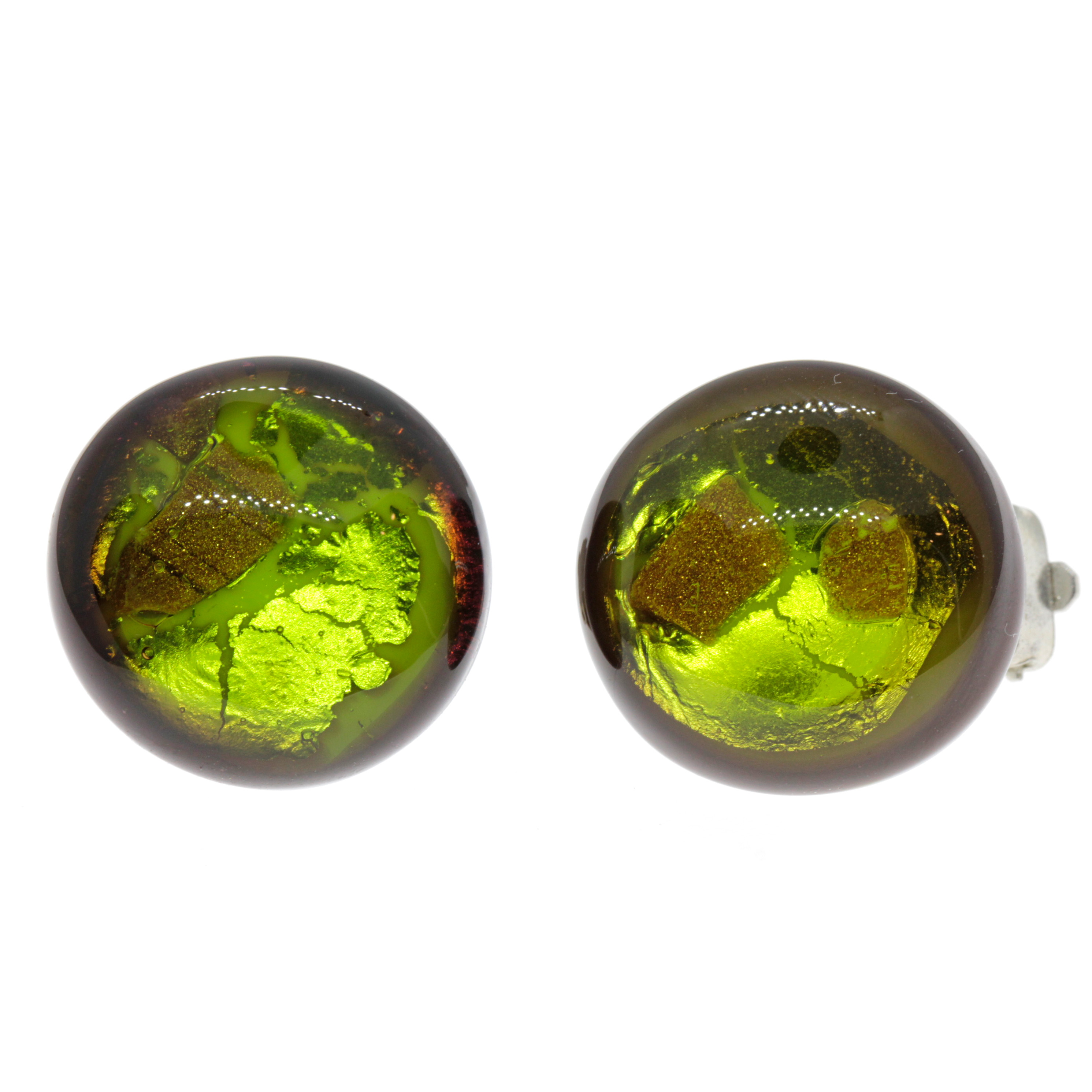 Muranoglas Ohrclip Malaga Deluxe - grün kupfer