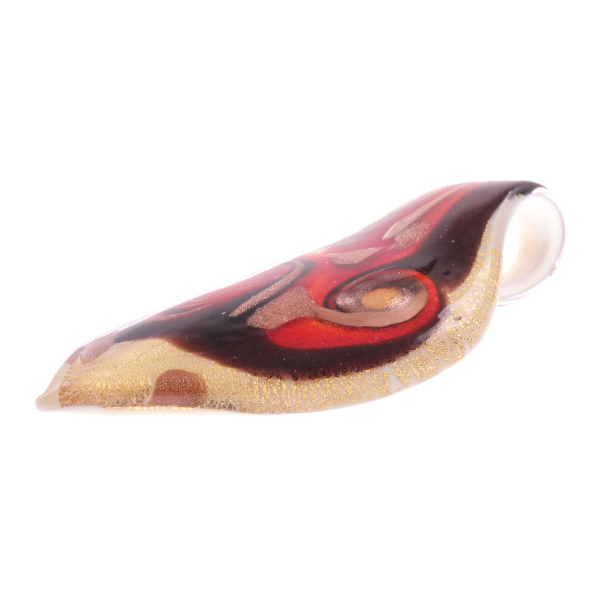 Ein großes Murano Glas Blatt "Pala Grande" Anhänger-rot-gold