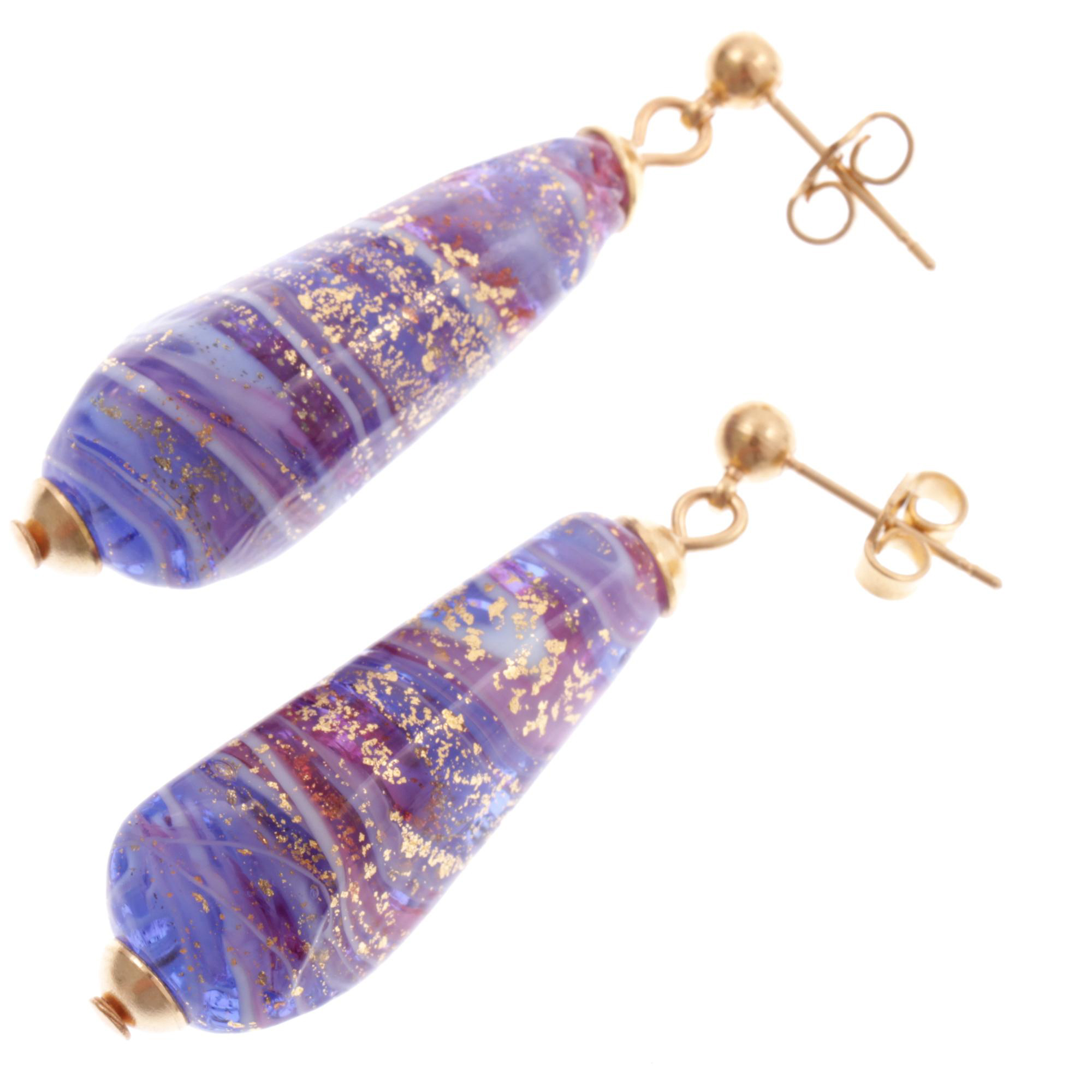 Birillo Muranoglas Ohrstecker Gold; Muranoglas mit echtem Blattgold; hochwertig vergoldete äußere Metallteile
