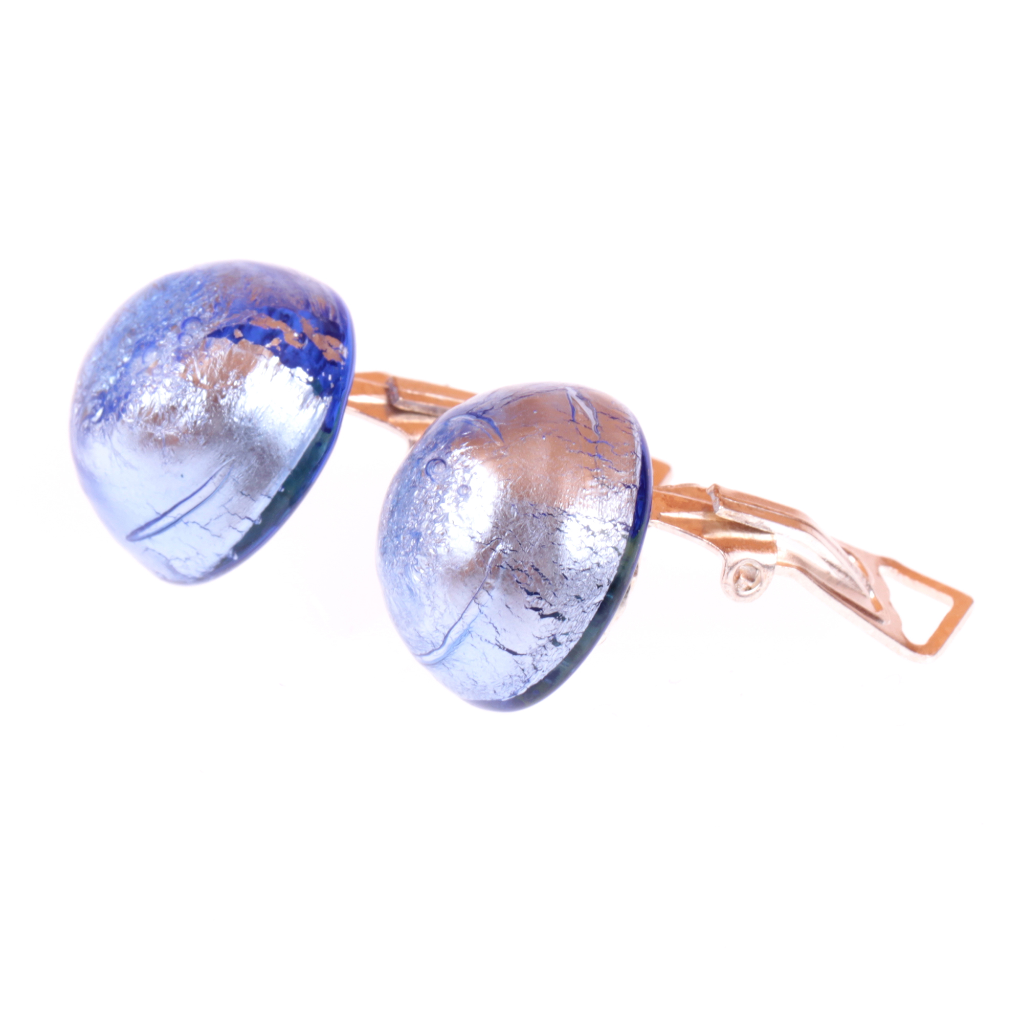 Muranoglas Ohrclip "Elea" blau-silber