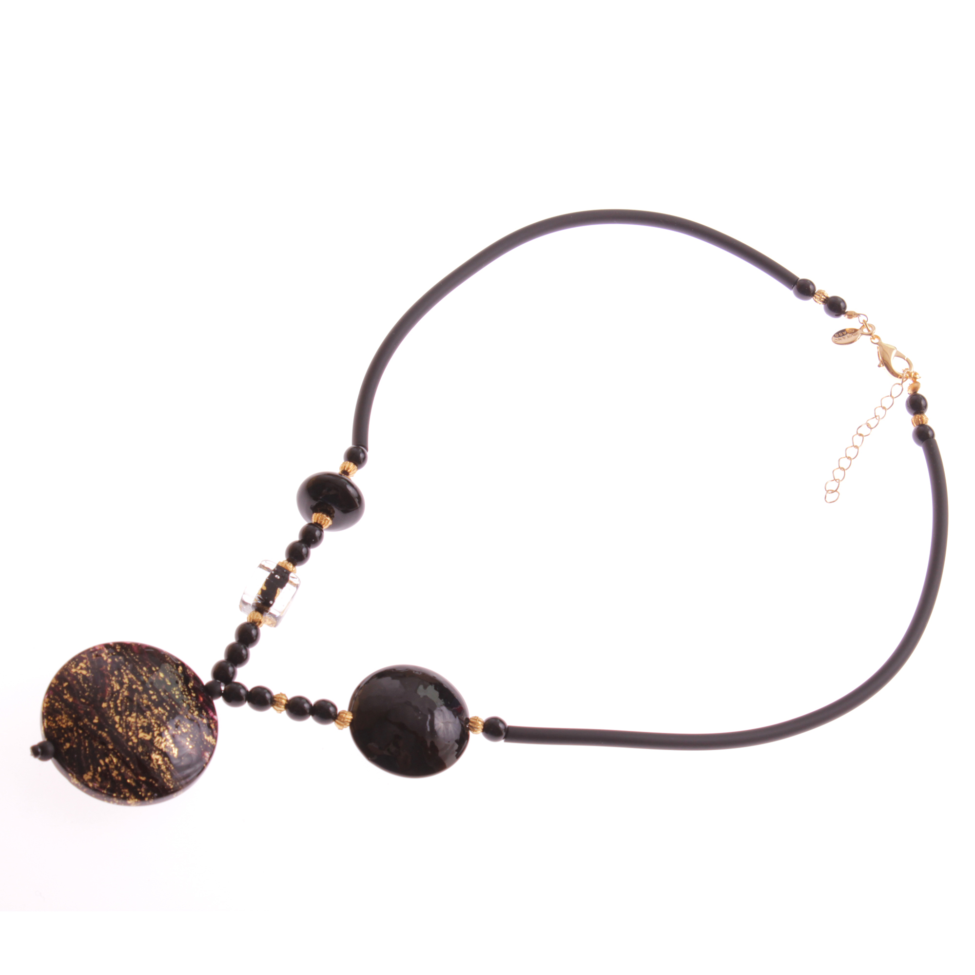 Muranoglas Collier "Ava" trendig mit Kautschuk!-schwarz-gold