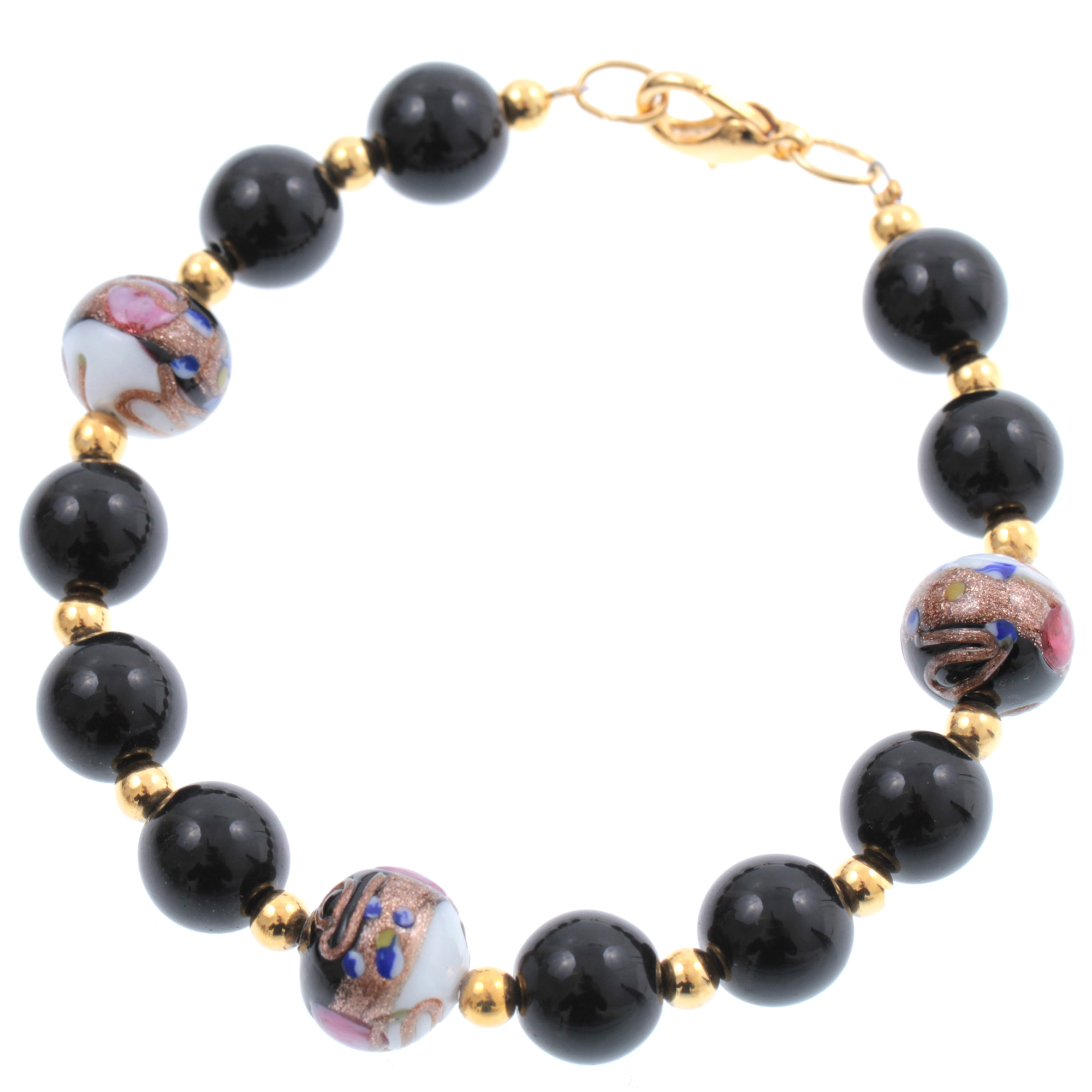 Murano Glas Armband "Venezia" -schwarz-weiss