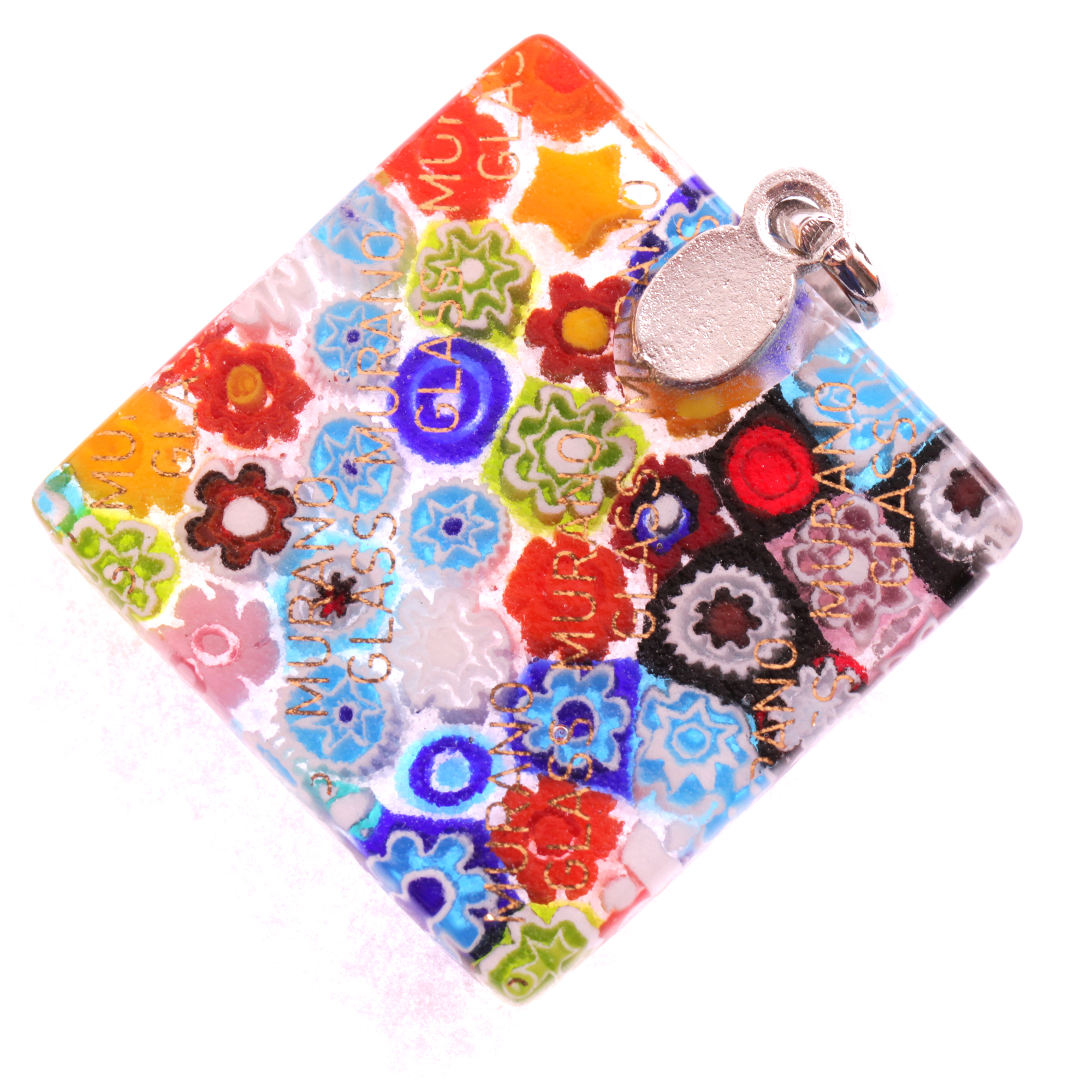 Murano Glas Anhänger "Brid II" -mille fiori silber