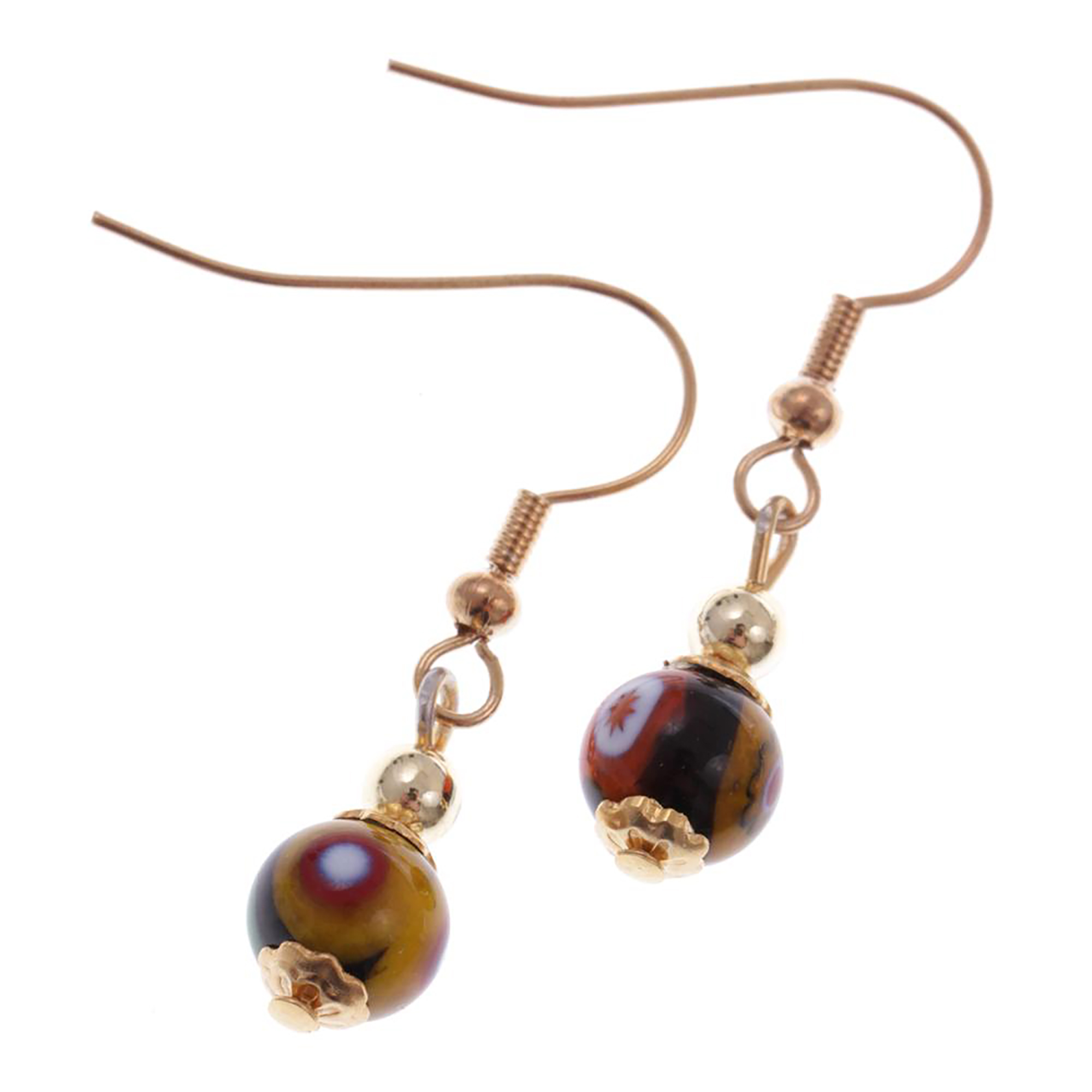 Murano Glas Ohrhaken "Black Mille Fiori 8" Ohrschmuck Ohrhänger-bunt-gold