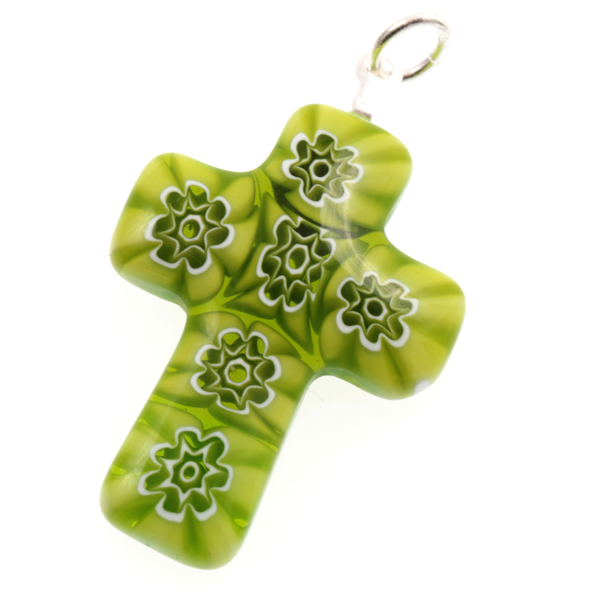 Murano Glas Kreuz Modell "Rood" Mille Fiori-oliv