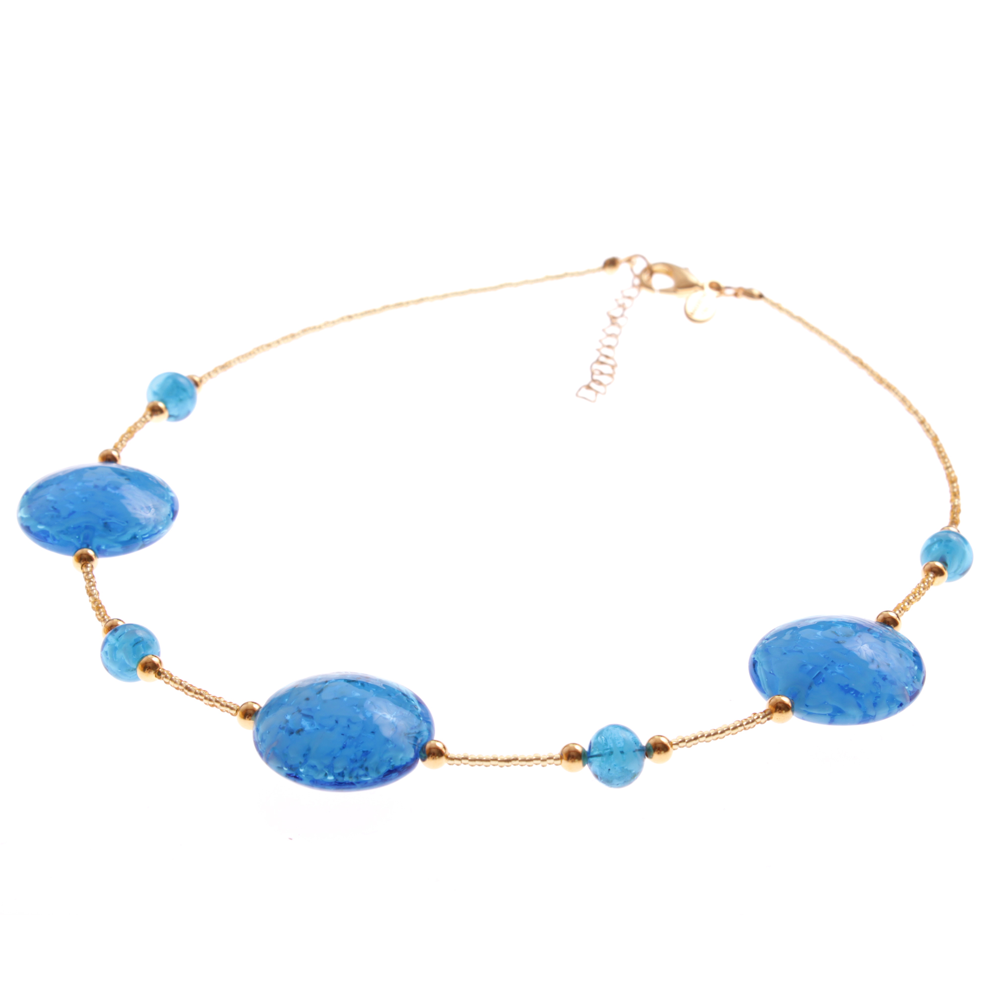 Astana Muranoglas Collier Türkis/Gold; Muranoglas mit echtem Blattgold und echtem Kupfer; hypoallergene, hochwertig vergoldete äußere Metallteile