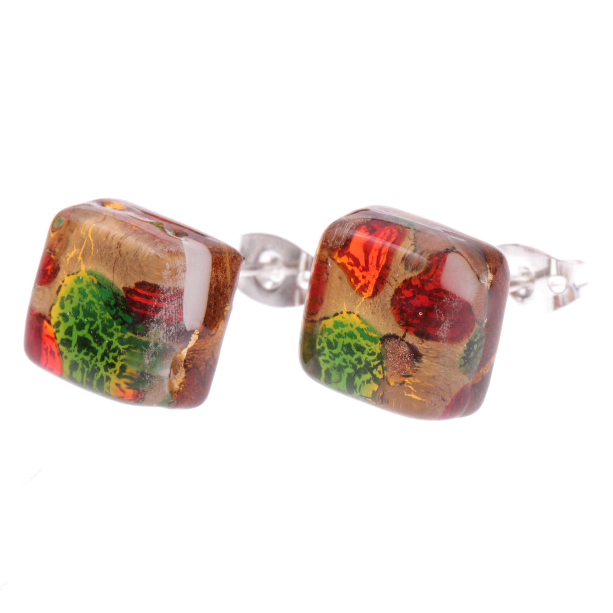 Jolanda Muranoglas Ohrstecker Italia; Muranoglas mit echtem Blattgold; hypoallergene, hochwertig versilberte äußere Metallteile