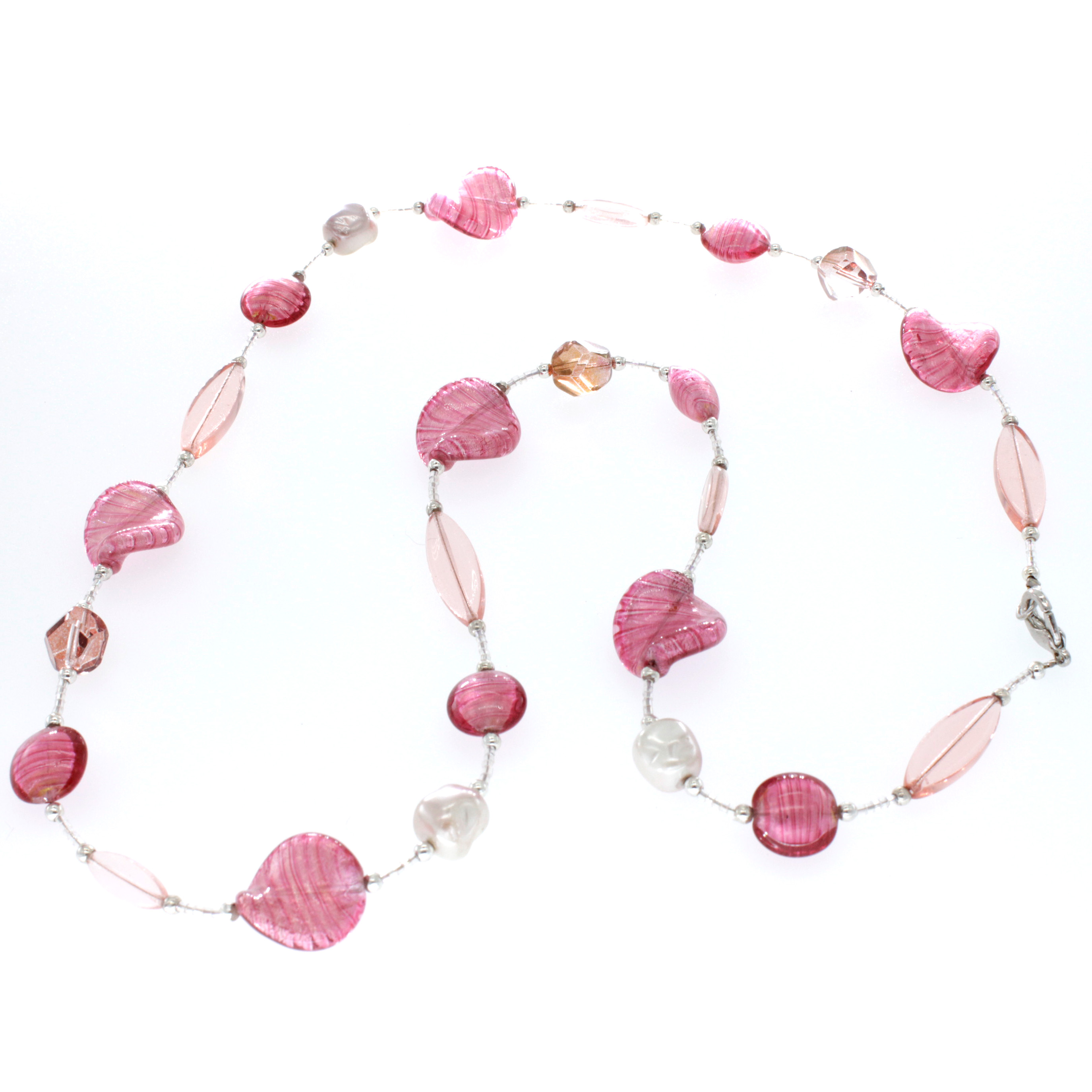 Collier Azalee - echtes Muranoglas! - silber rosa