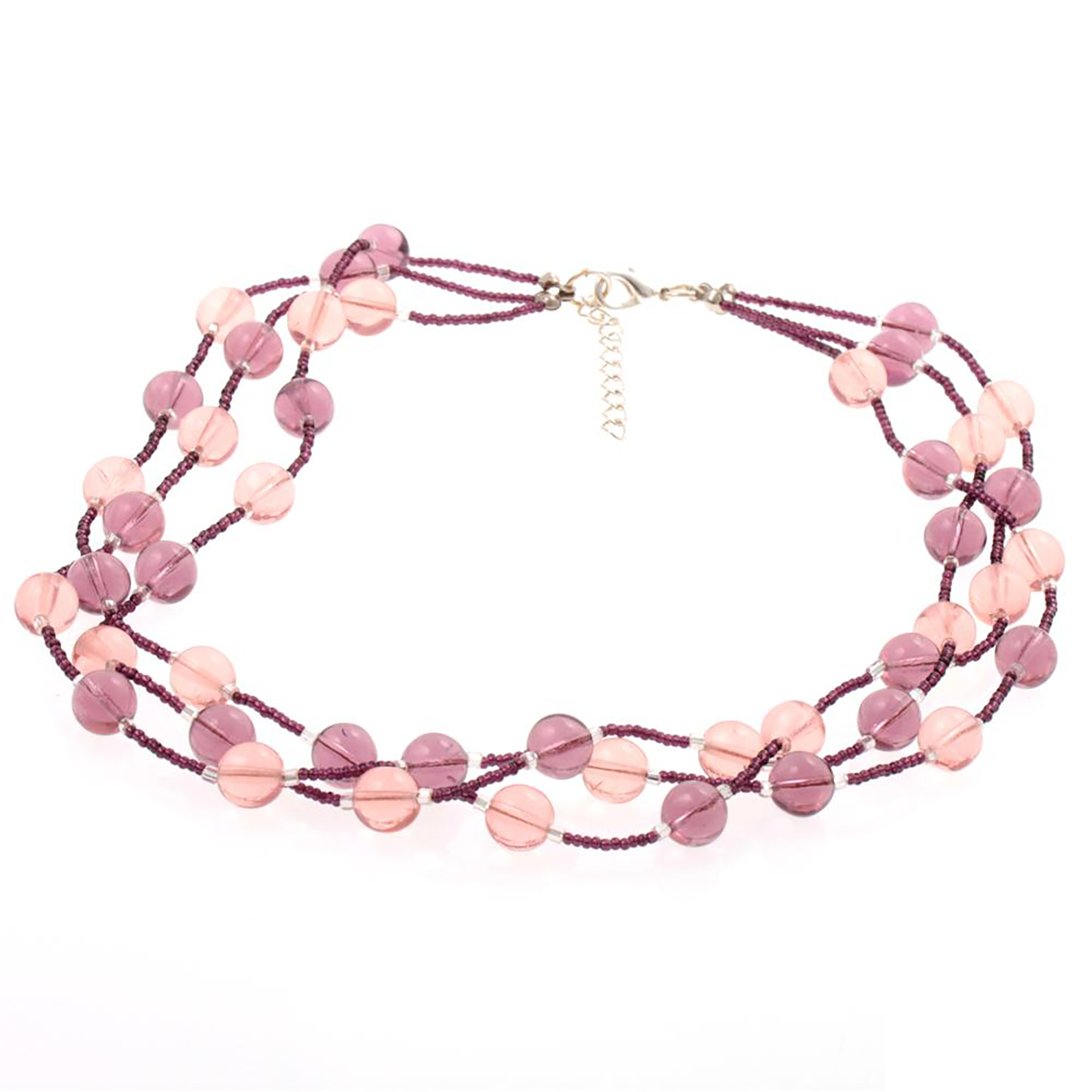 3 reihiges Murano Glas Collier "Rosalie" Halskette-amethist-rosa 3 reihiges Murano Glas Collier "Rosalie" Halskette-amethist-rosa