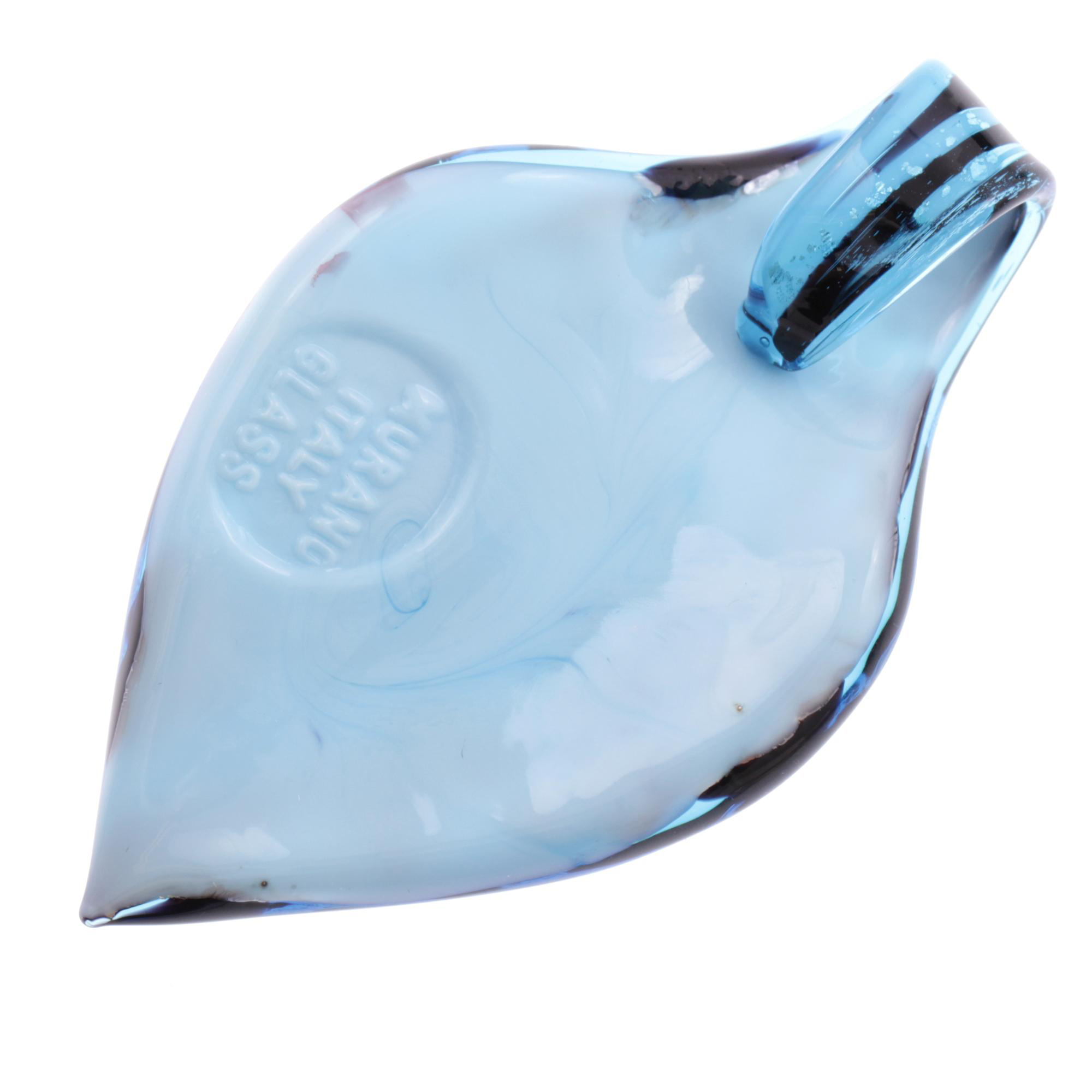 Feines kleines Murano Glas Blatt "Pala" Anhänger-blau