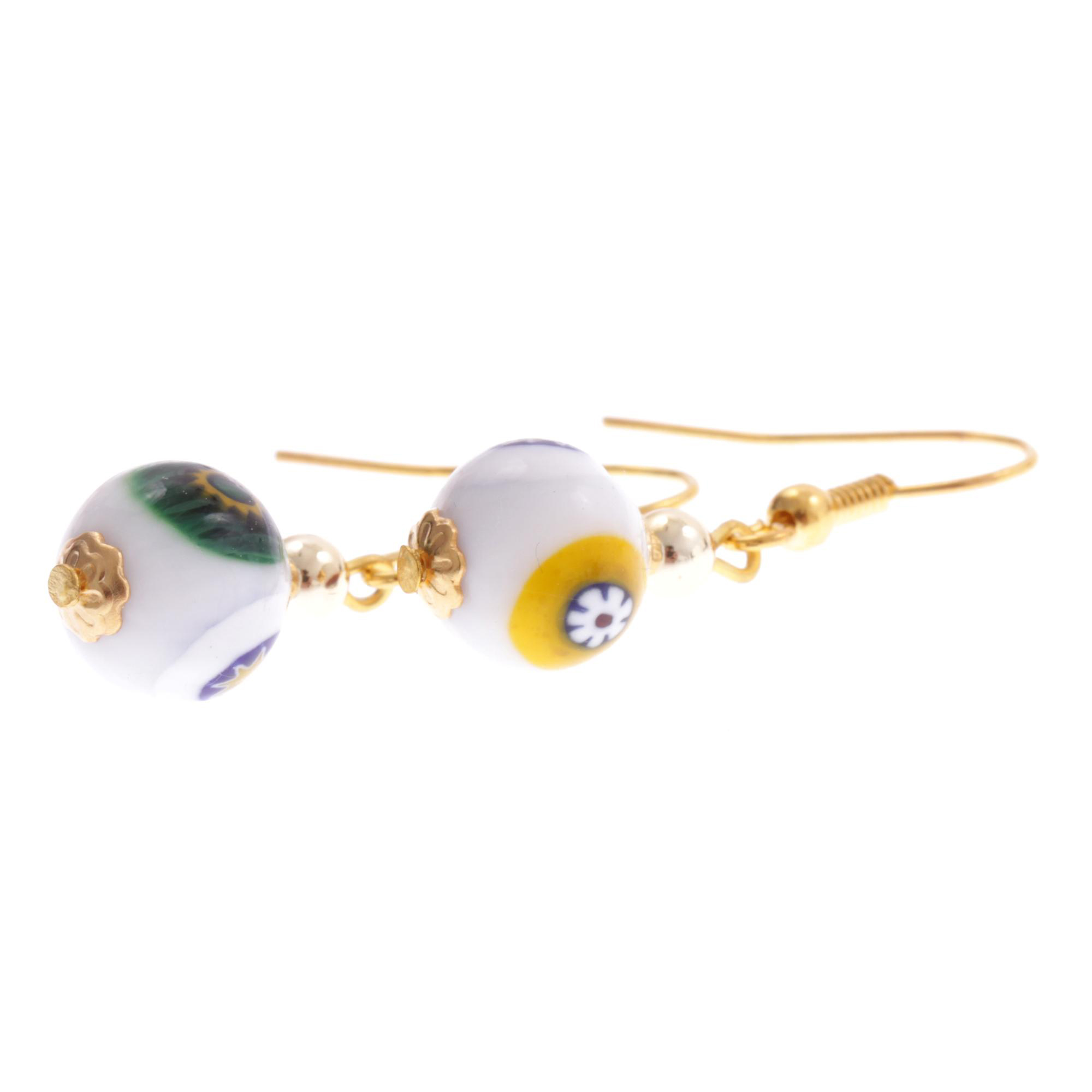 Murano Glas Ohrhaken "White Mille Fiori 10" Ohrschmuck Ohrhänger