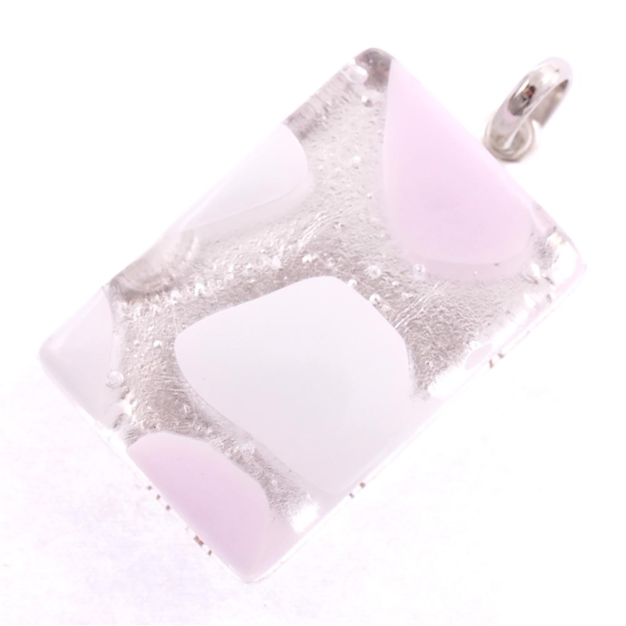 Rechteck Anhänger "Swan II" Murano Glas-rosa-weiß