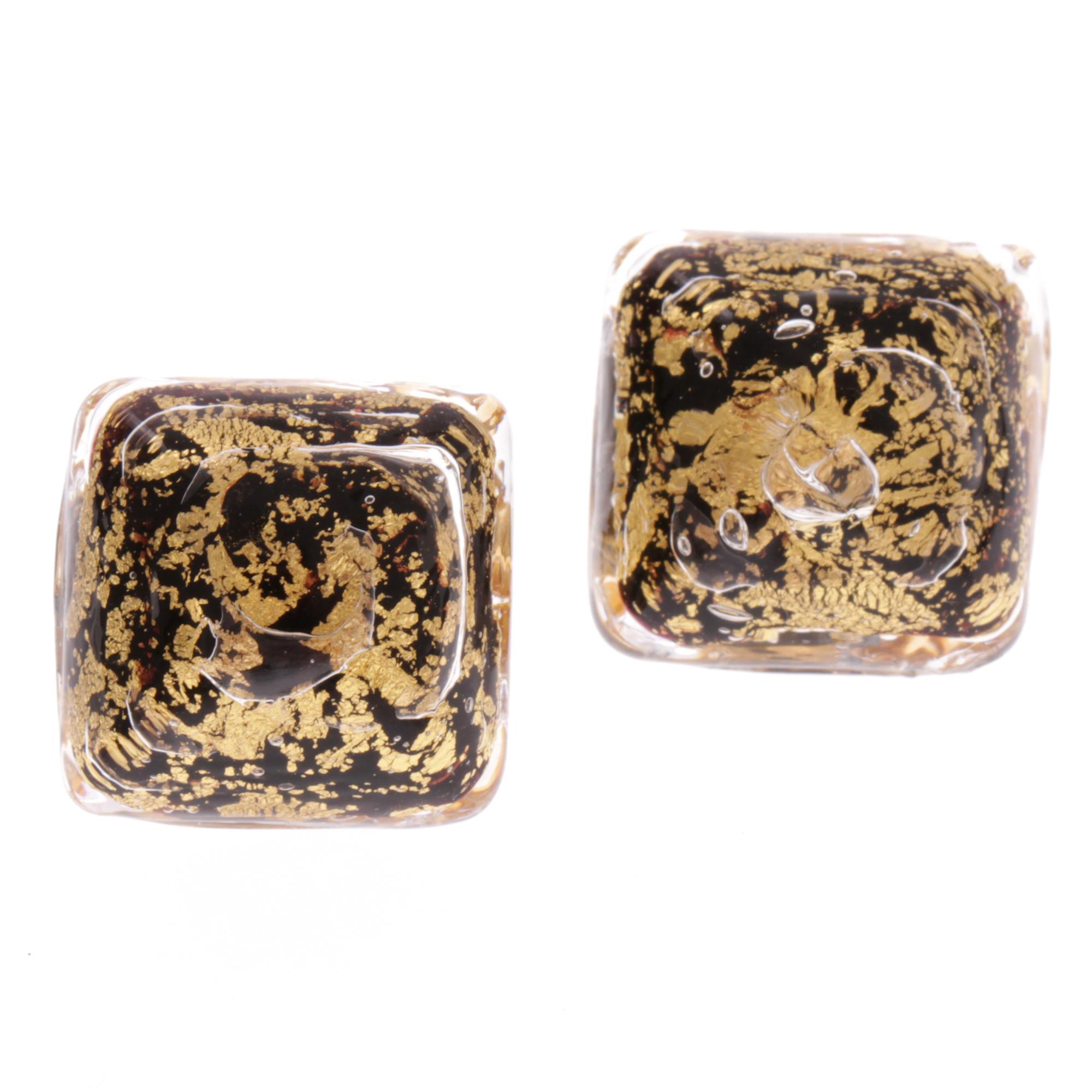 Mandy Muranoglas Ohrclips Schwarz/Gold; Muranoglas mit echtem Blattgold; hypoallergene, hochwertig vergoldete Clipmechaniken