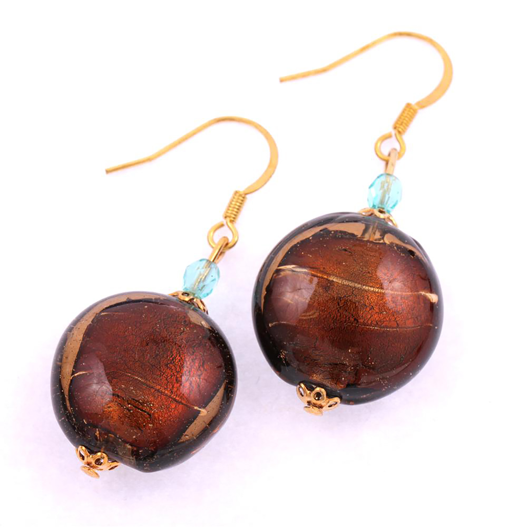 Ohrhaken aus Murano Glas Modell "Venusto" Ohrschmuck- braun türkis