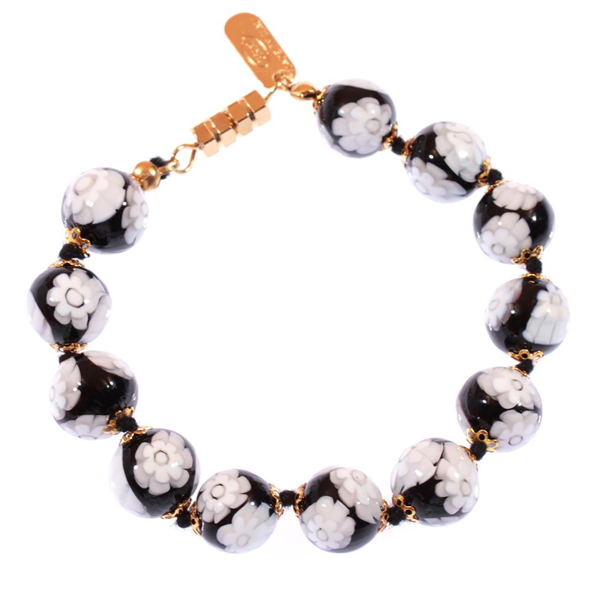 Murano Glas Armband "Mille Fiori Dodici" schwarz-weiss