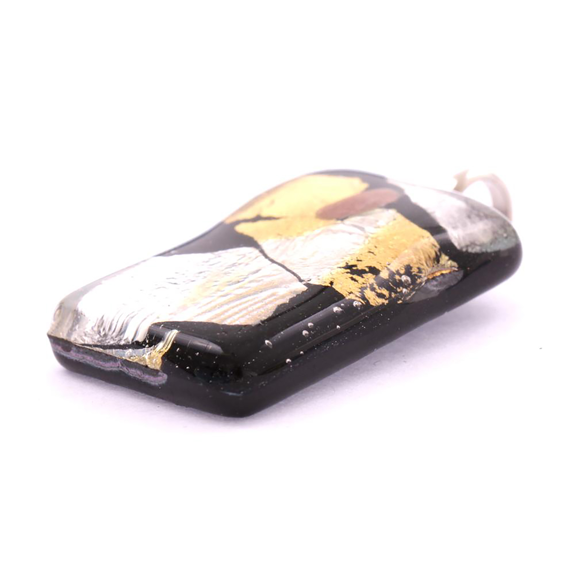 Rechteck Anhänger "Swan II" Murano Glas-schwarz-silber-gold