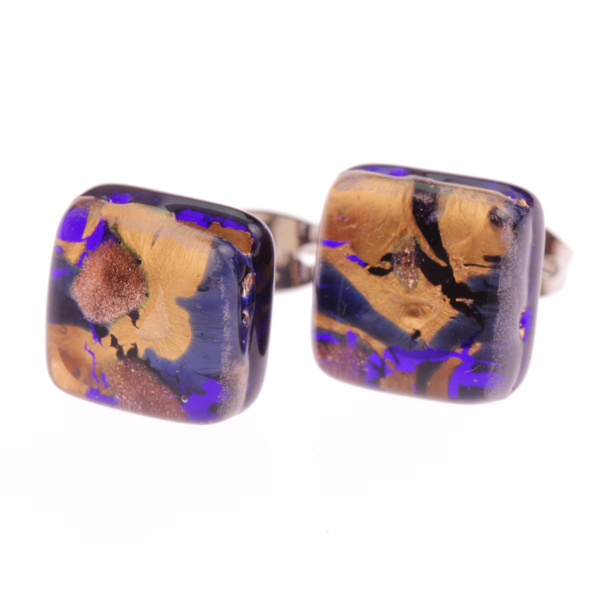 Jolanda Muranoglas Ohrstecker Dunkelblau/Gold; Muranoglas mit echtem Blattgold; hypoallergene, hochwertig versilberte äußere Metallteile