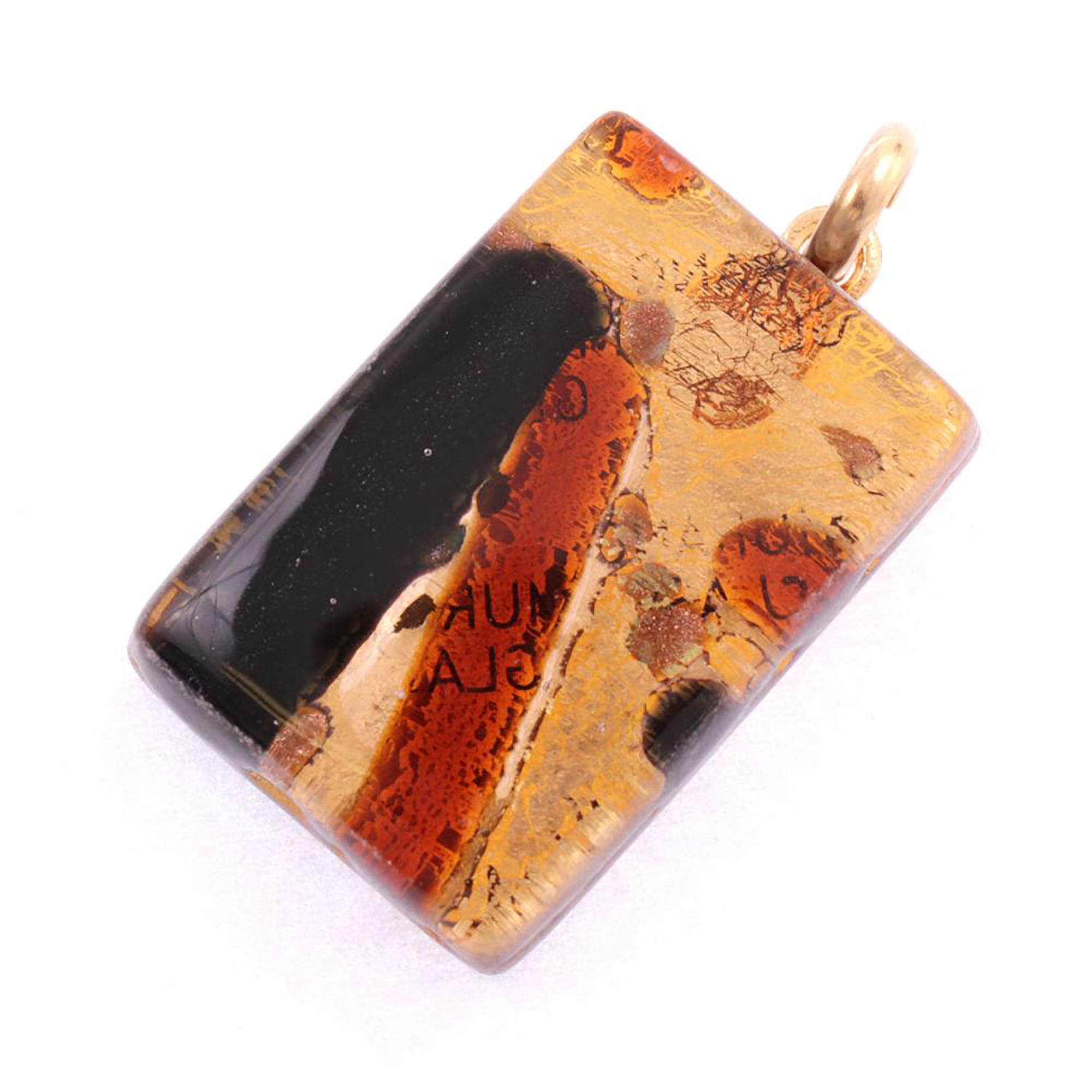 Rechteck Anhänger "Swan II" Murano Glas-braun-gold