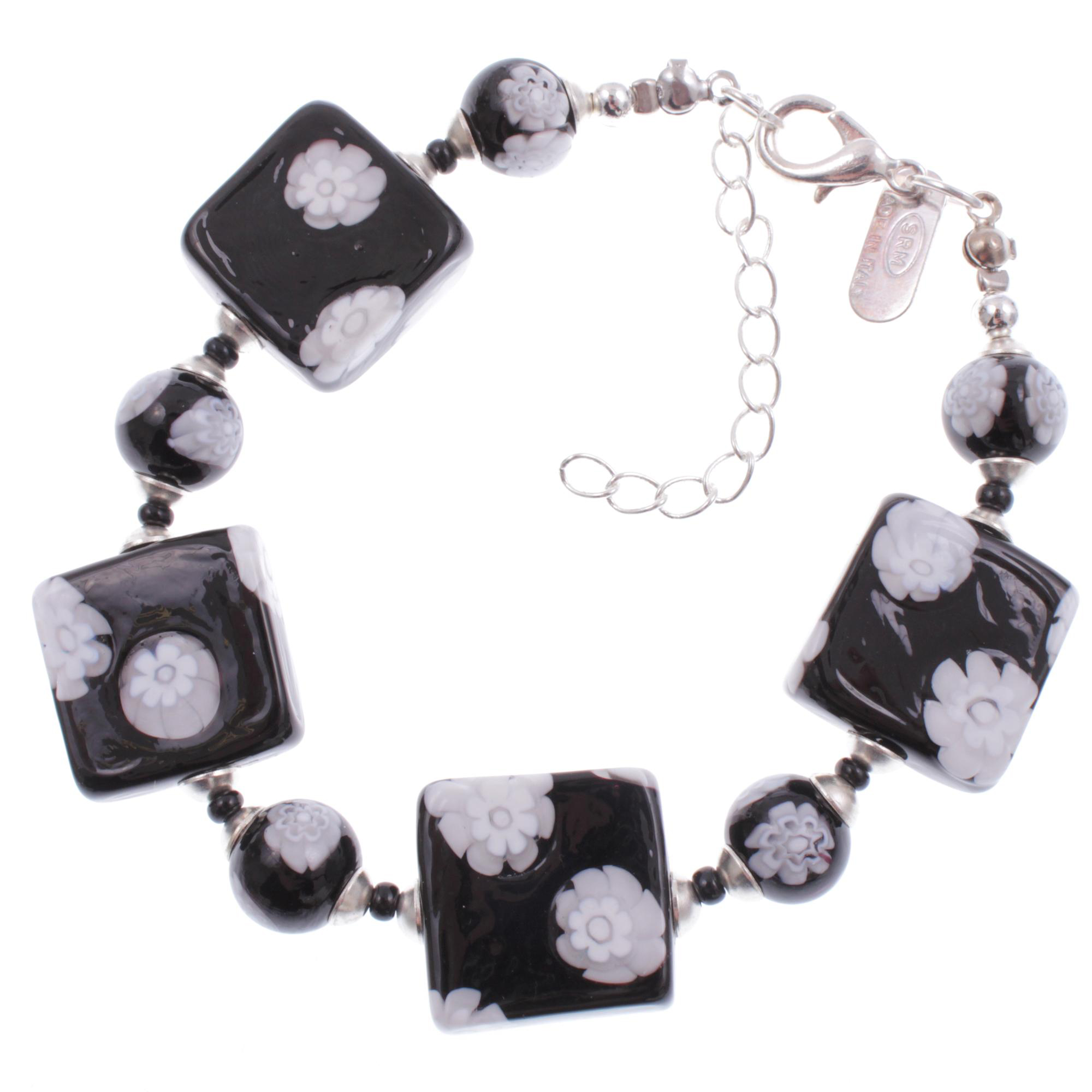 Murano Glas Armband "Melchior" Armschmuck-schwarz-weiss