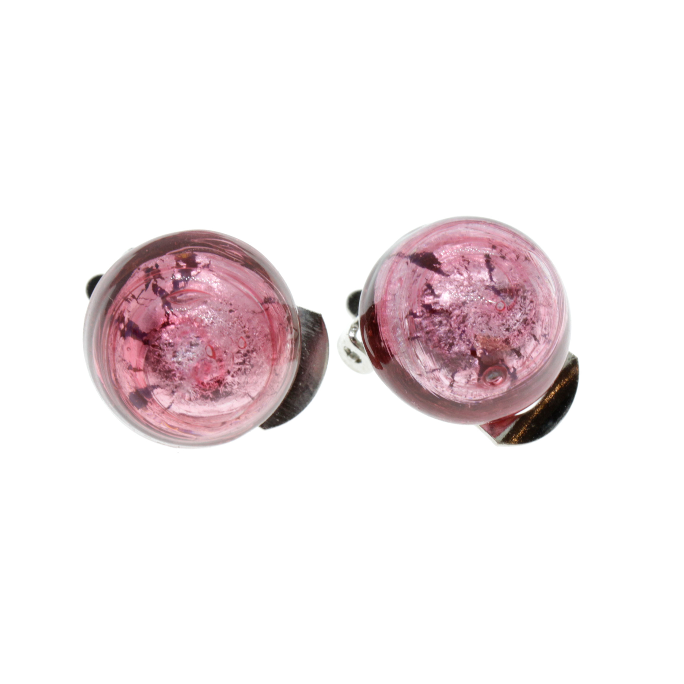 Elea Muranoglas Ohrclips Pink; Muranoglas mit echtem Blattsilber, ohne Kupfer; hypoallergene, hochwertig versilberte Clips