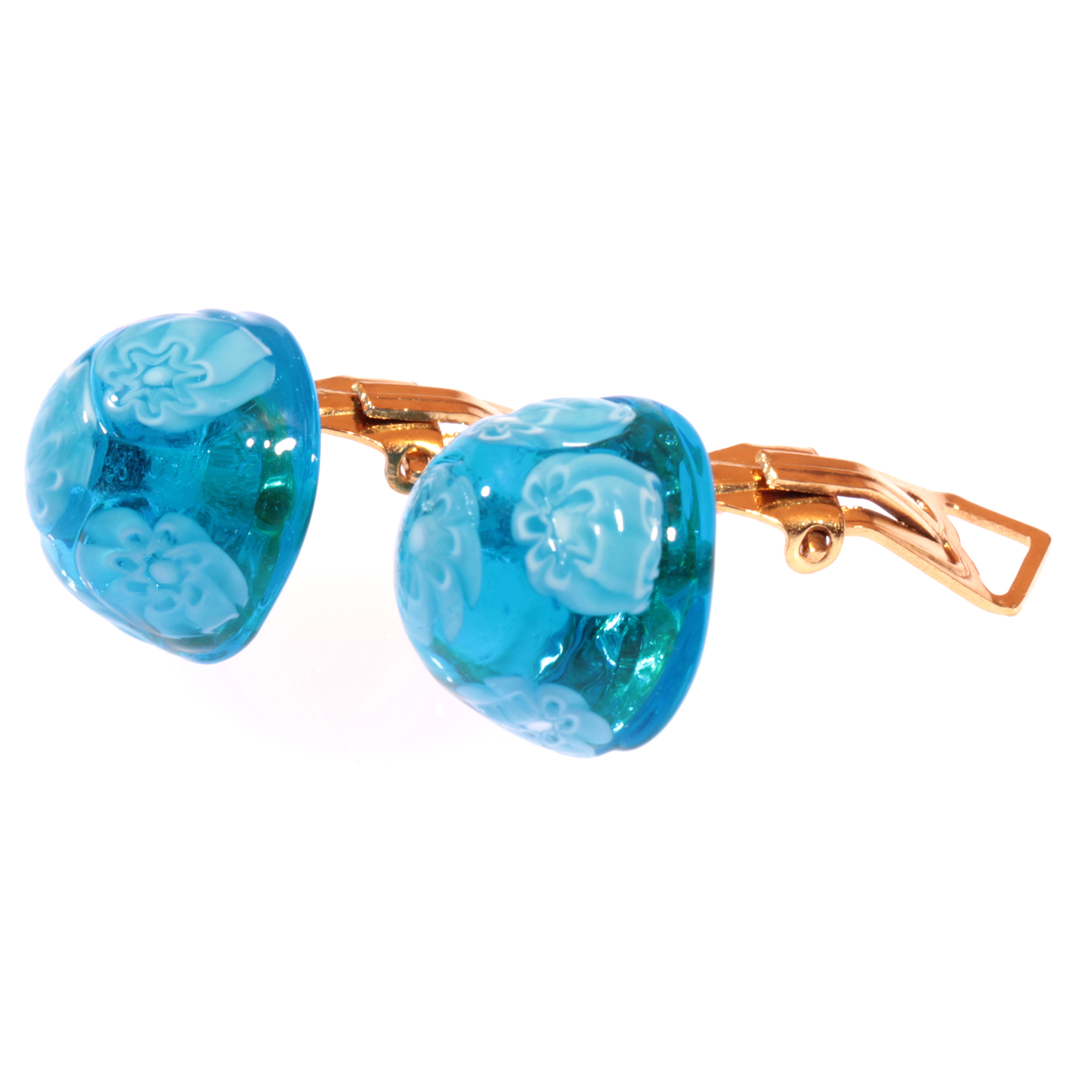 Murano Glas Ohrclip "Mille Fiori" türkis
