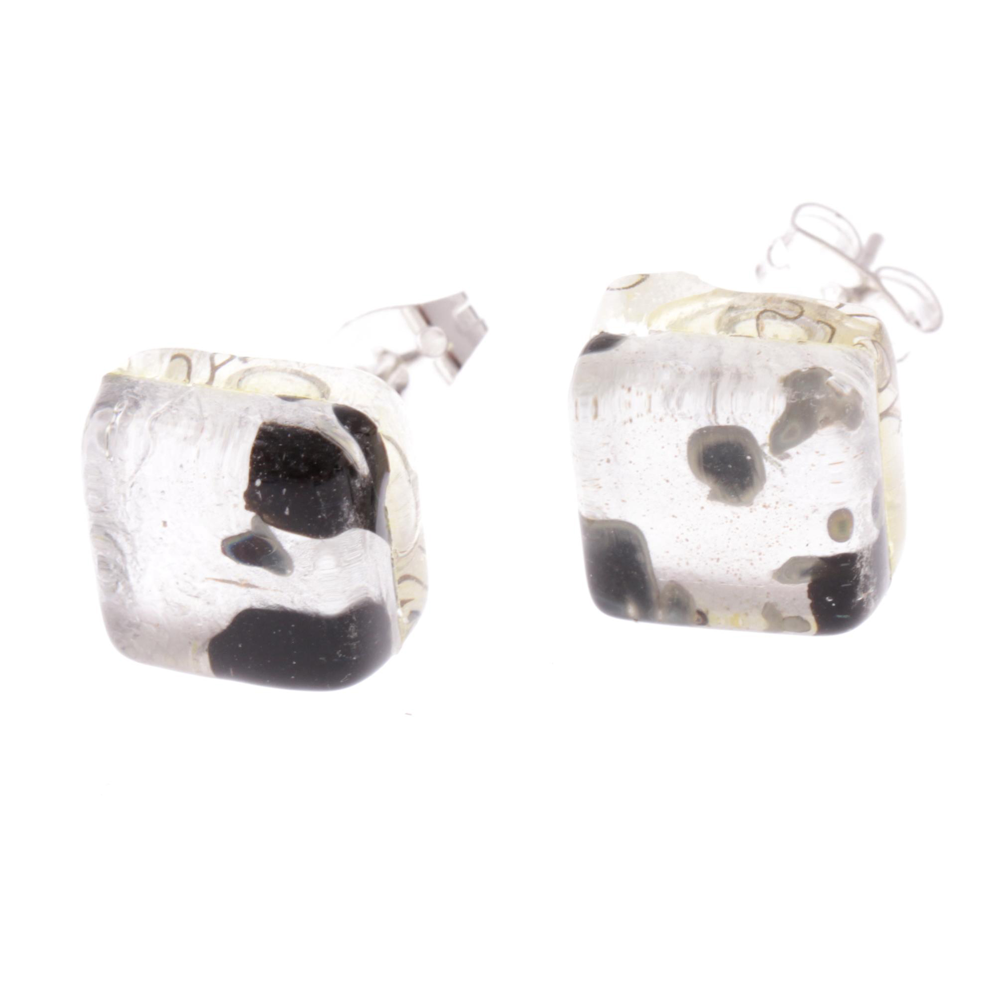 Jolanda Muranoglas Ohrstecker Schwarz/Silber II; Muranoglas mit echtem Blattsilber; hypoallergene, hochwertig versilberte äußere Metallteile