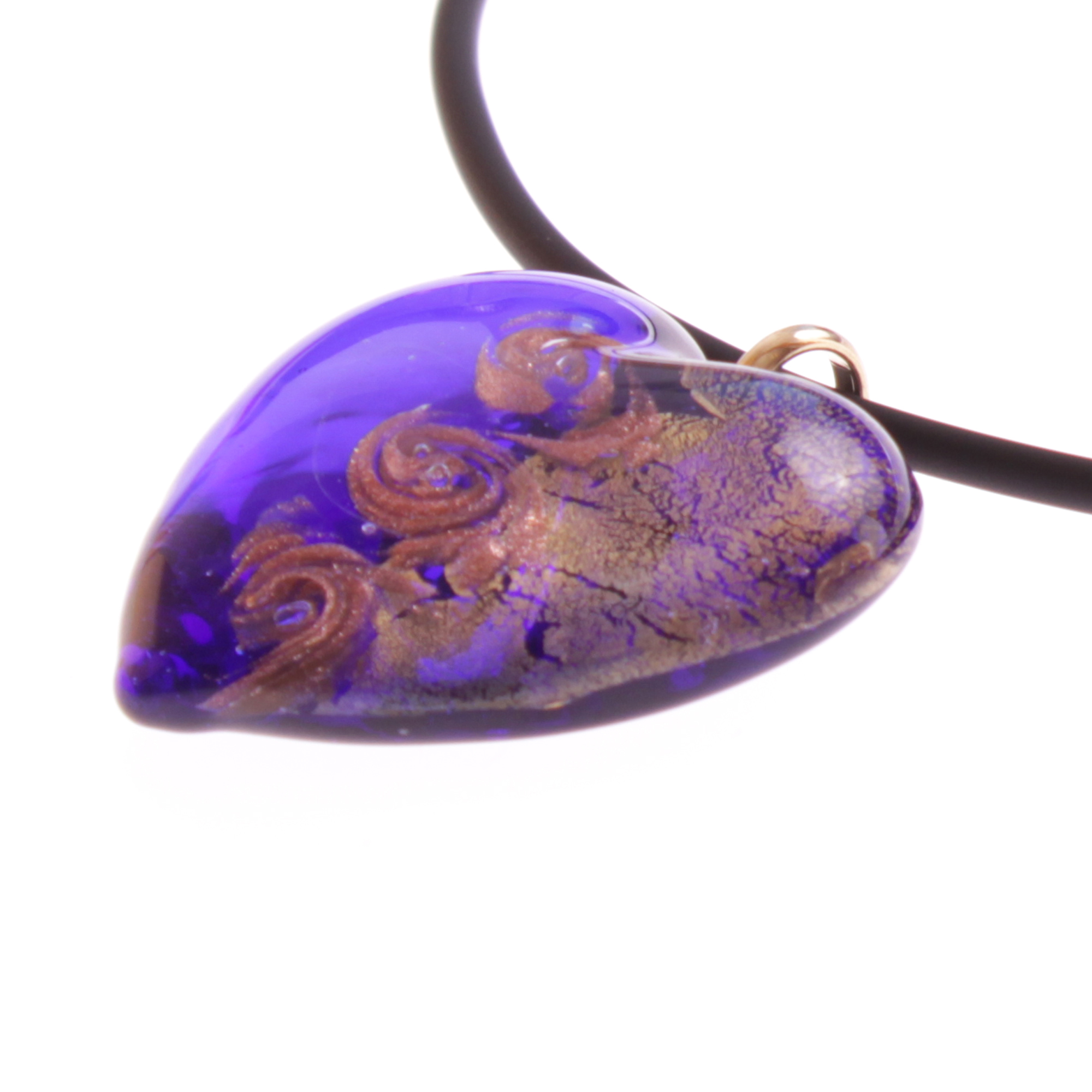 Girello medium Muranoglas Anhänger Blau/Gold; Muranoglas mit echtem Blattgold und Kupfer; hypoallergene, hochwertig vergoldete Öse