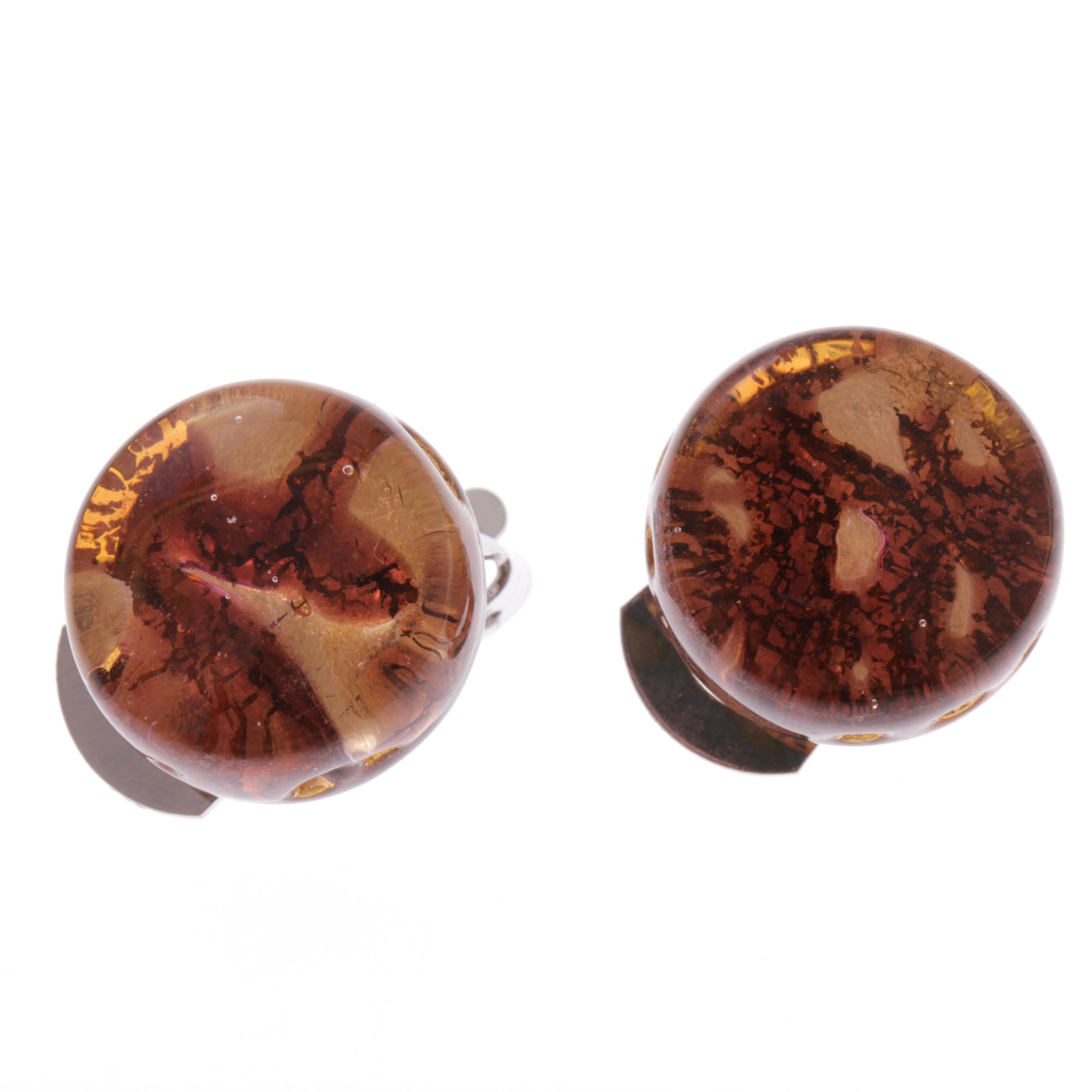 Janne Muranoglas Ohrclips Amber/Gold; Muranoglas mit echtem Blattgold; hypoallergene, hochwertig versilberte Clipmechaniken