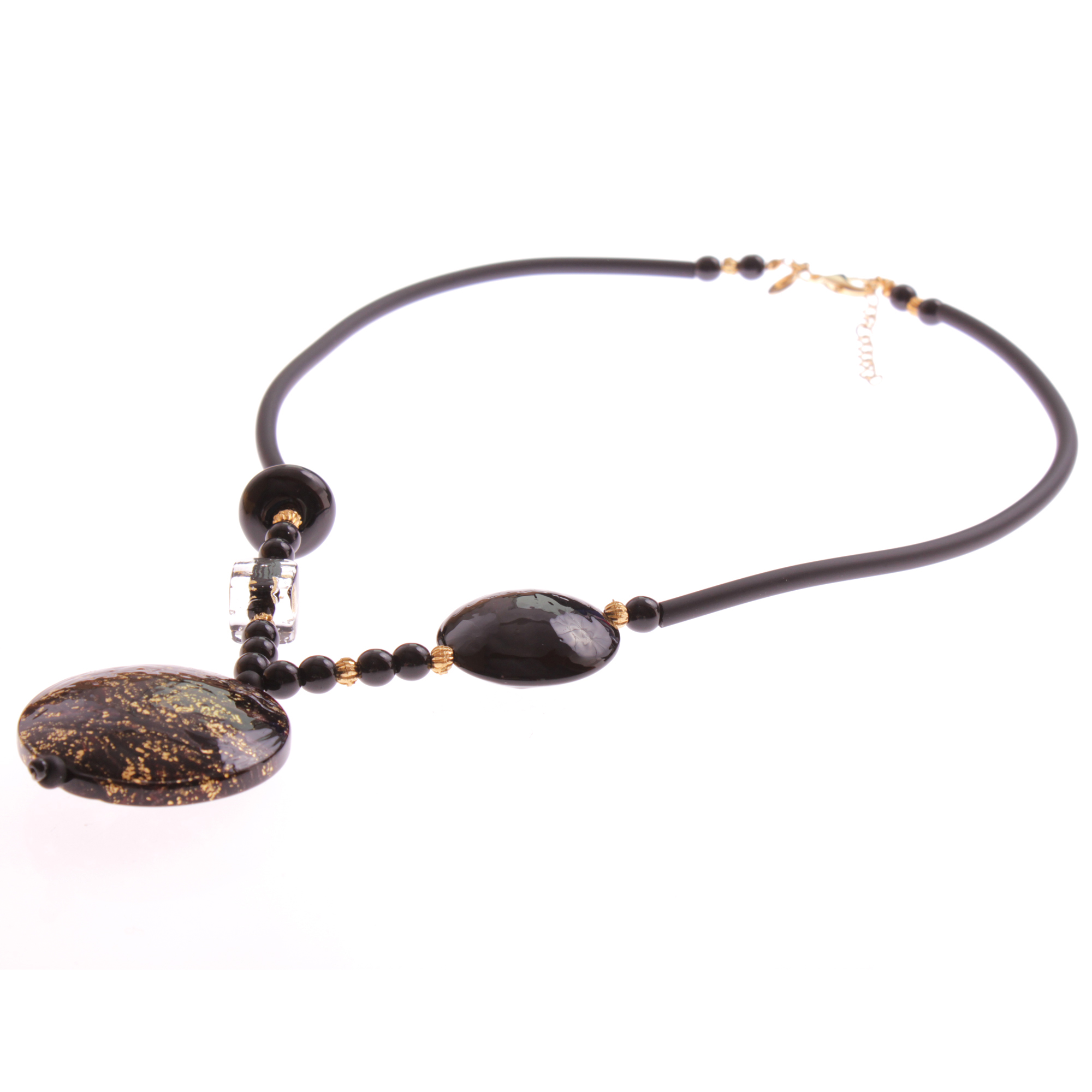 Muranoglas Collier "Ava" trendig mit Kautschuk!-schwarz-gold