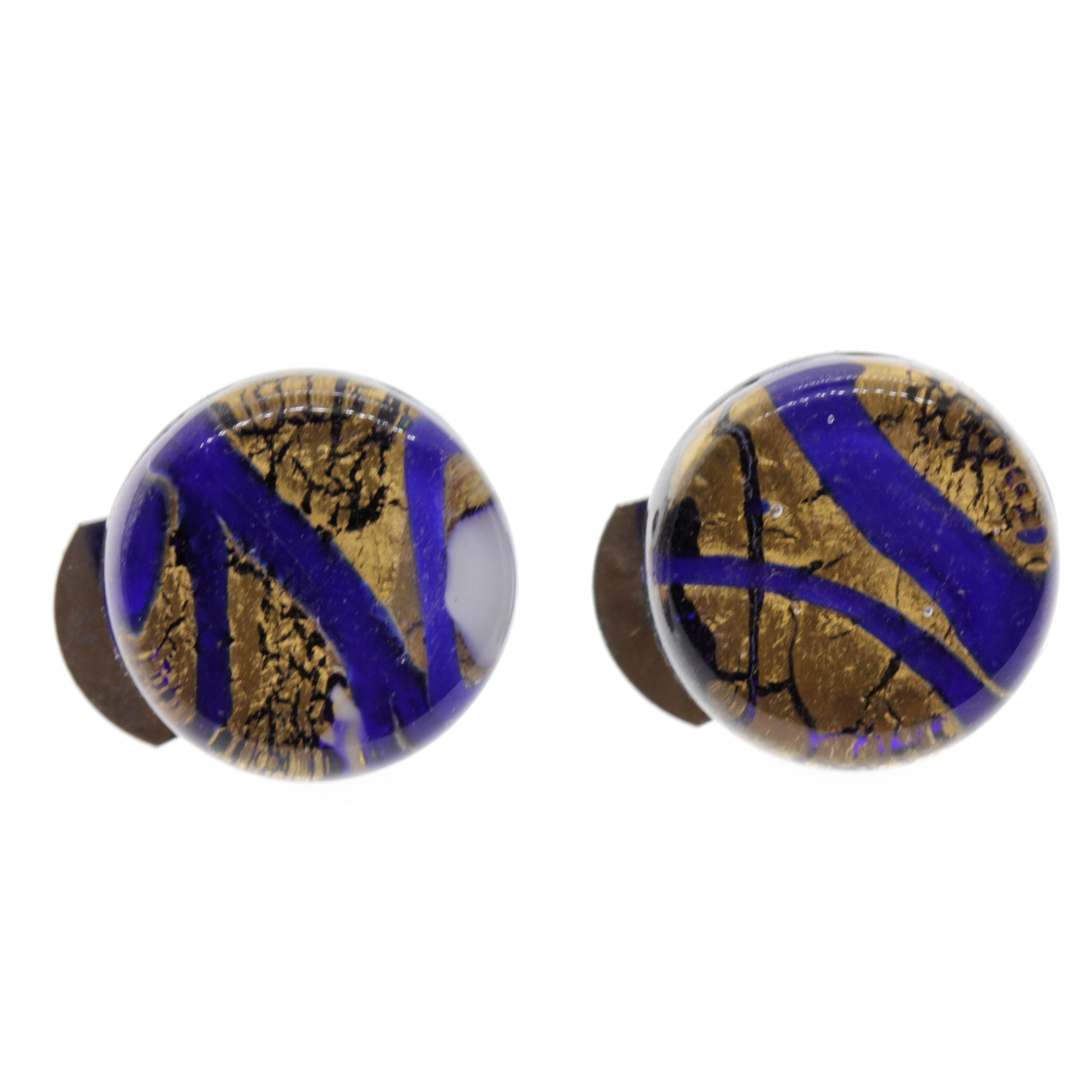 Janne Muranoglas Ohrclips Blau/Gold; Muranoglas mit echtem Blattgold; hypoallergene, hochwertig versilberte Clipmechaniken