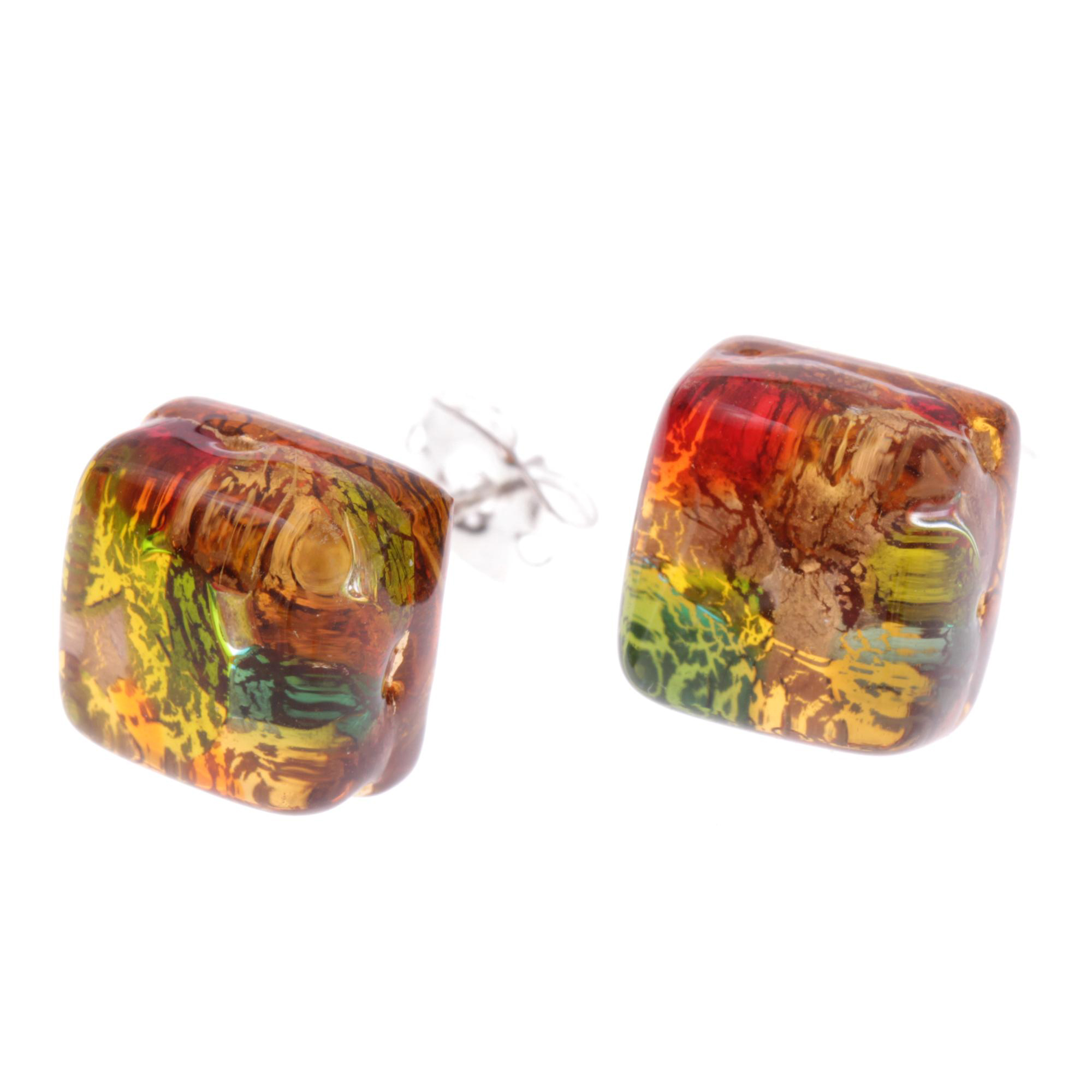 Jolanda Muranoglas Ohrstecker Harlekin; Muranoglas mit echtem Blattgold; hypoallergene, hochwertig versilberte äußere Metallteile